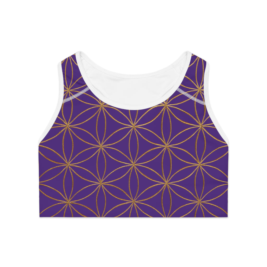 Bozz Queen Purple & Gold Flower of Life Sports Bra - Yoga Workout Top
