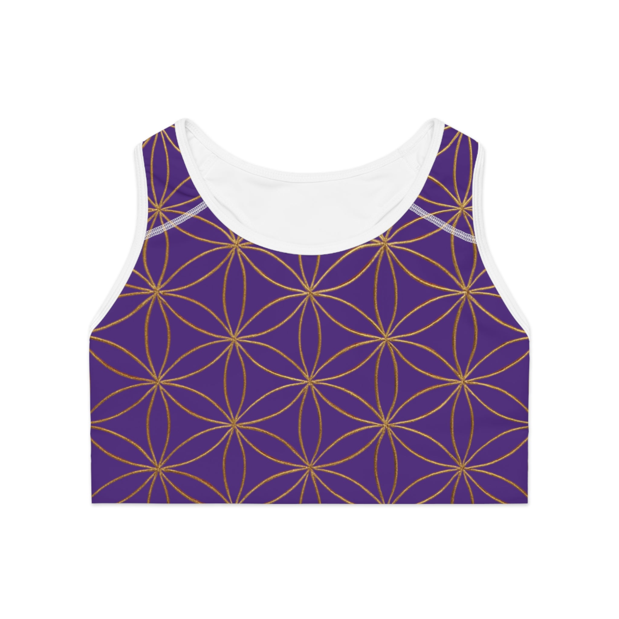 Bozz Queen Purple & Gold Flower of Life Sports Bra - Yoga Workout Top