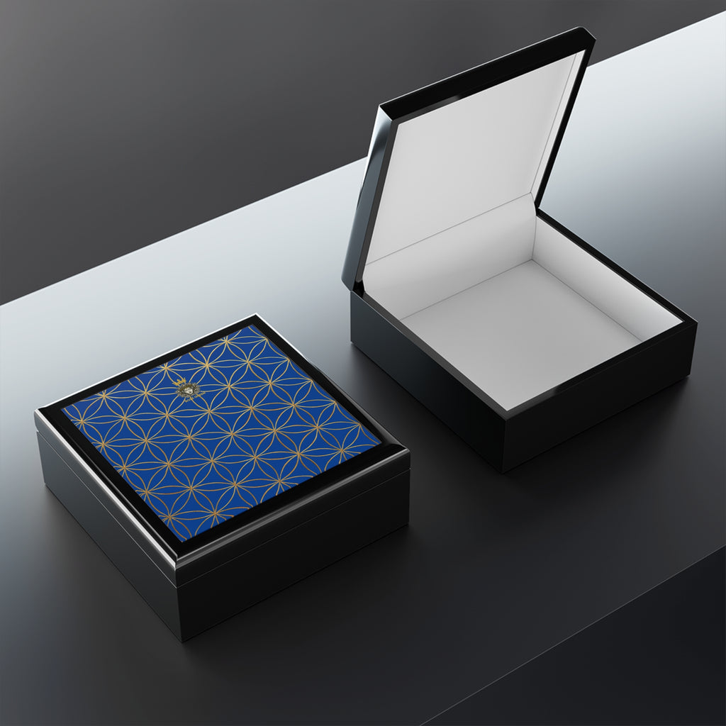 Flower of Life Jewelry Box - Blue Purple Elegant Keepsake Organizer