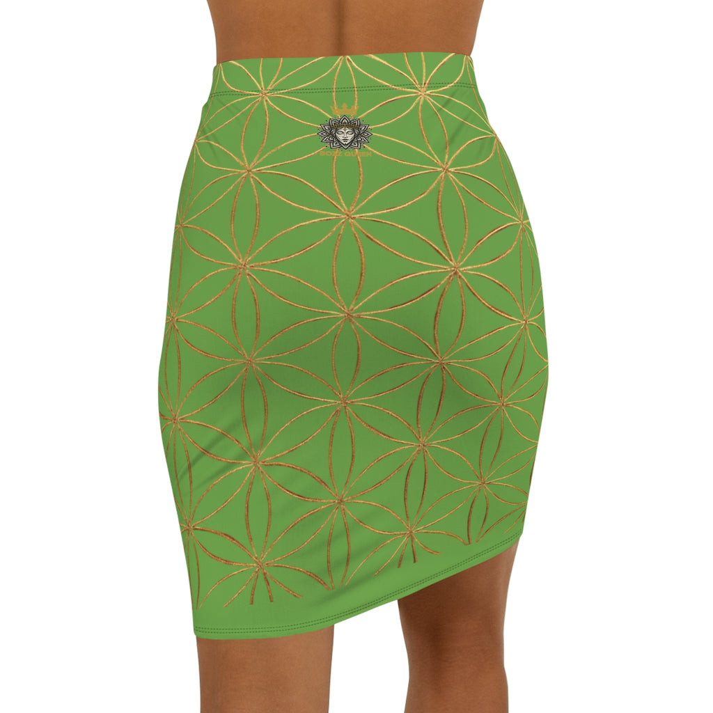 Green Flower of Life Pencil Skirt - Women's Chic Office & Date Night Skirt