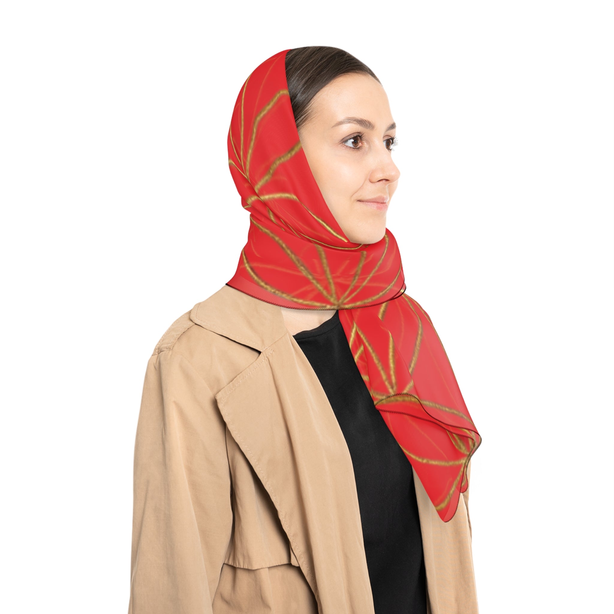 Bozz Queen Flower of Life Scarf - Red & Gold Elegant Lightweight Poly Scarf