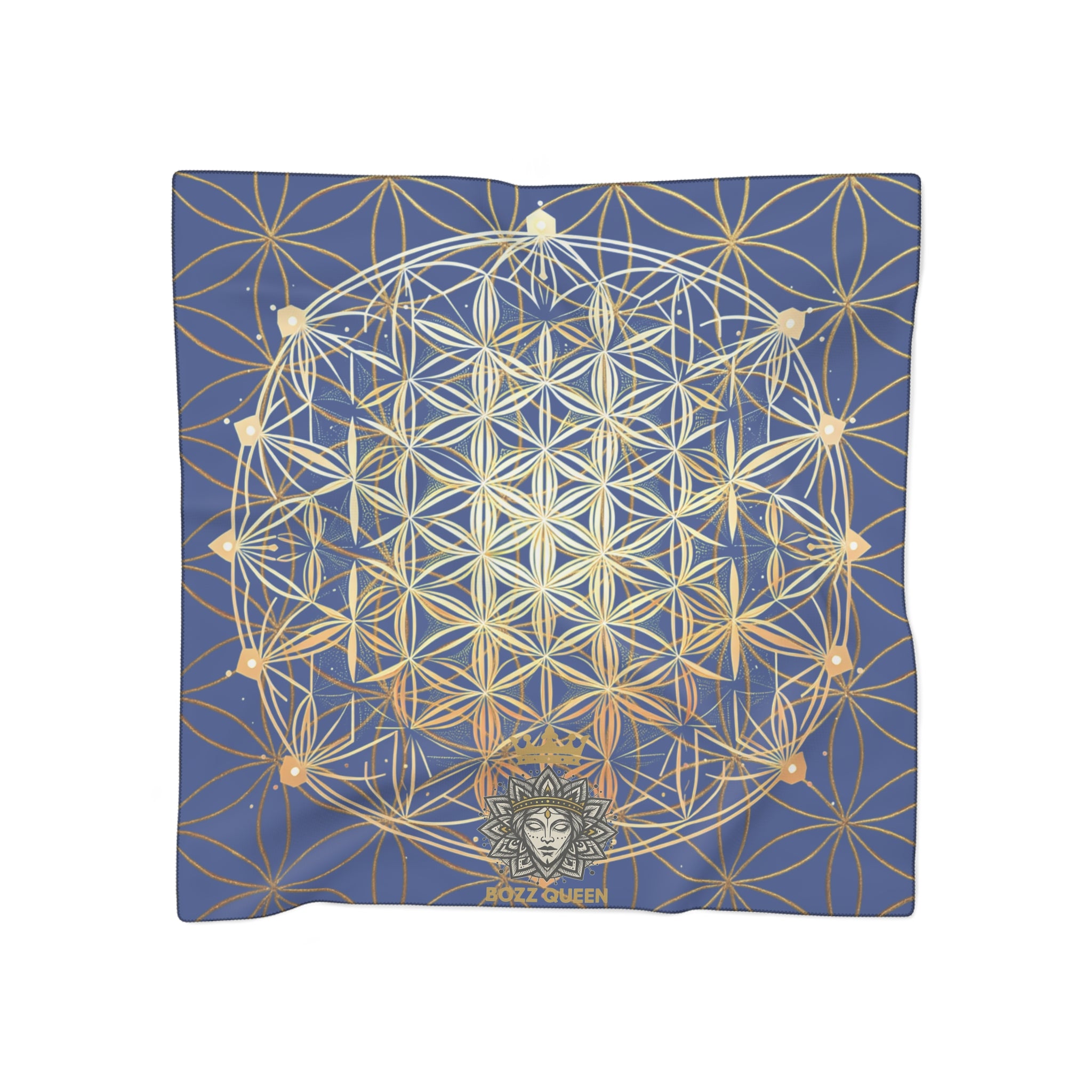 Flower of Life Dark Blue Scarf - Sacred Geometry Spiritual Accessory