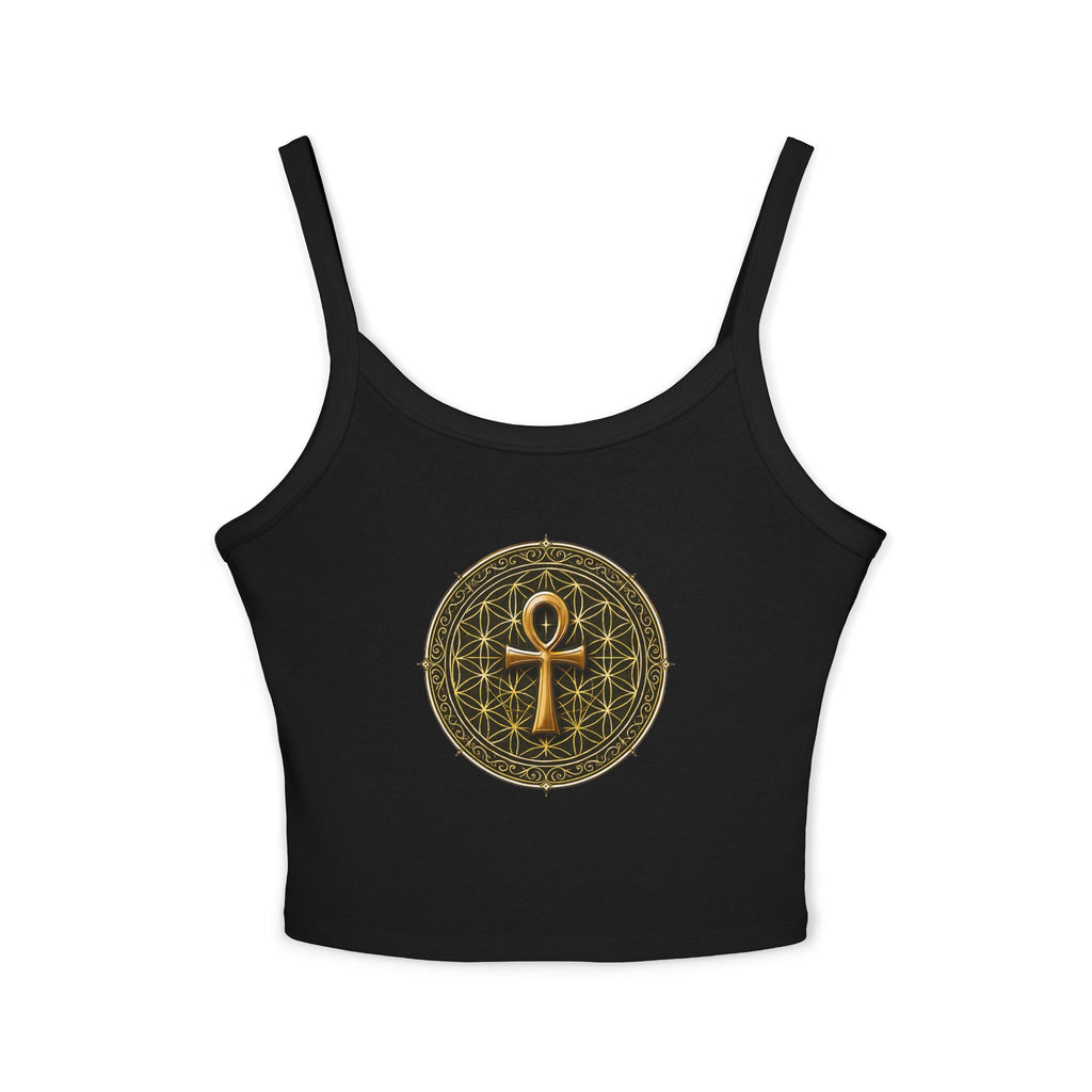 Women's Ankh & Flower of Life Tank Top - Sacred Geometry Spaghetti Strap