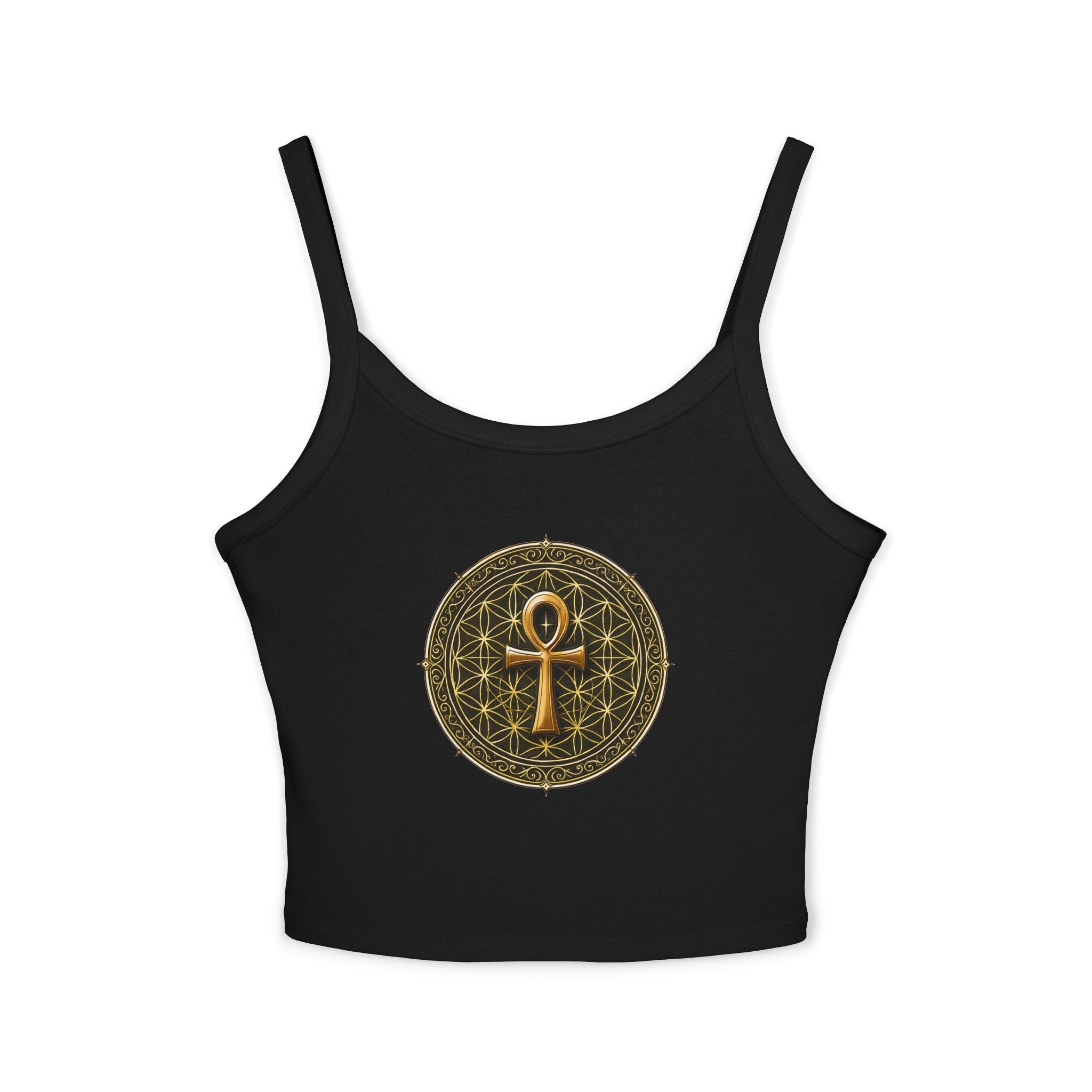 Women's Ankh & Flower of Life Tank Top - Sacred Geometry Spaghetti Strap