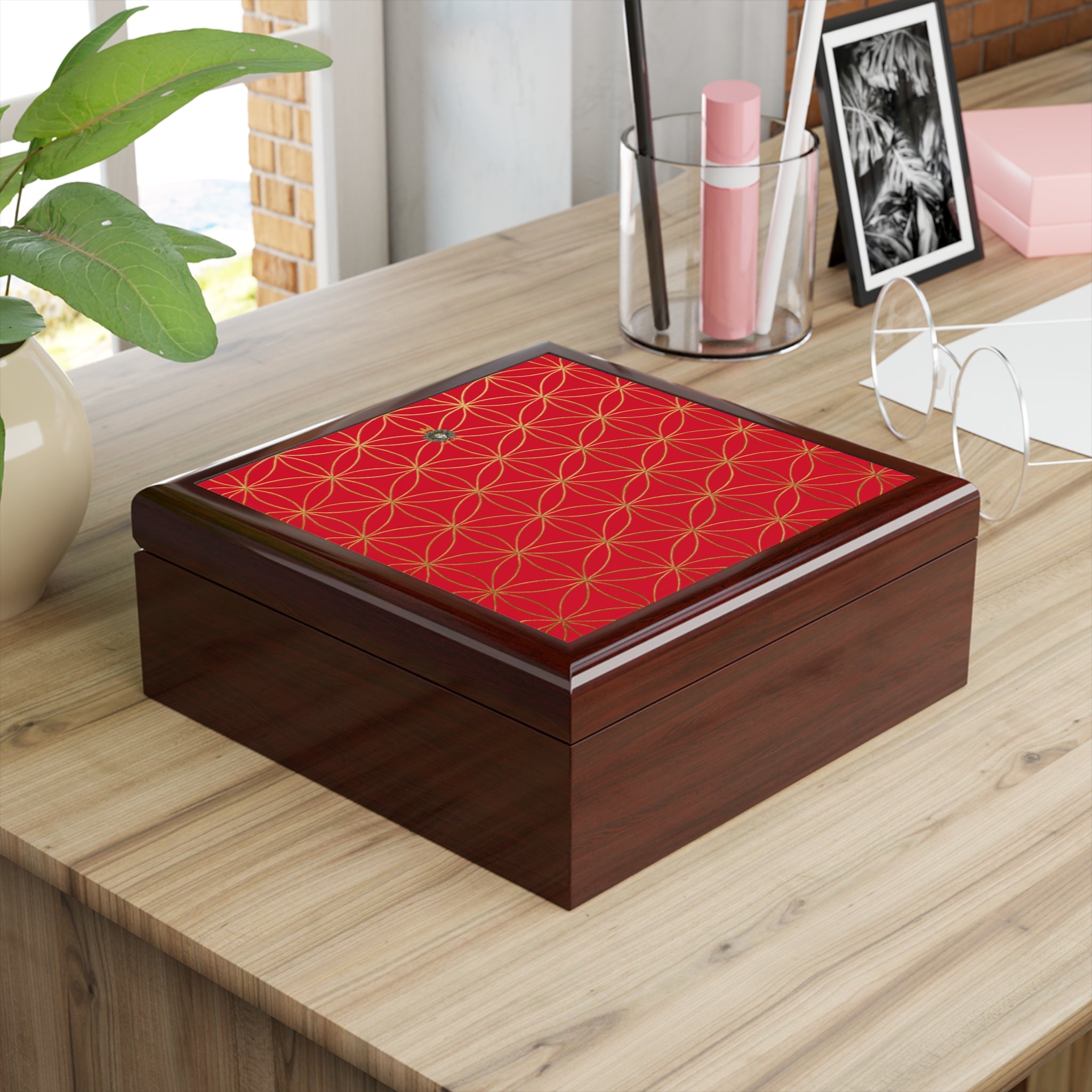 Flower of Life Jewelry Box - Red Elegant Keepsake Organizer