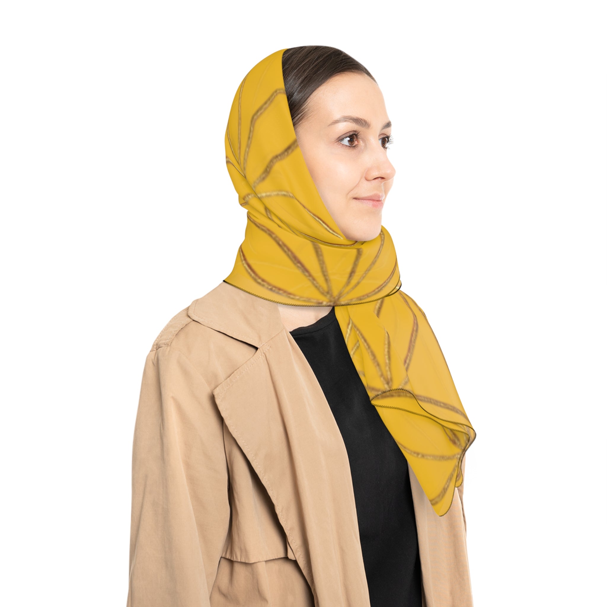 Bozz Queen Flower of Life Scarf - Yellow & Gold Elegant Lightweight Poly Scarf