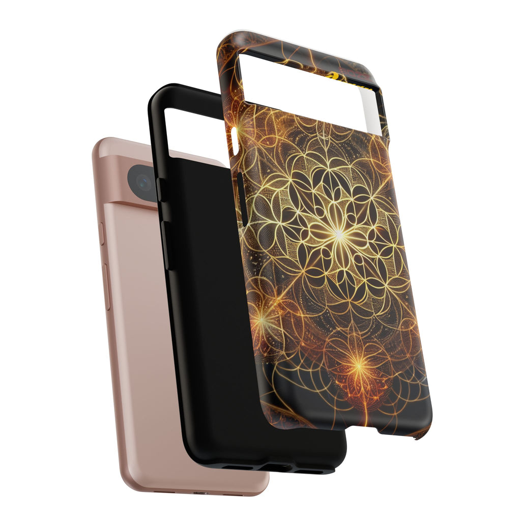Golden Flower Mandala Phone Case, Tough Cases, Bohemian Phone Cover, Unique Gift for Him/Her, Spiritual and Artistic Design