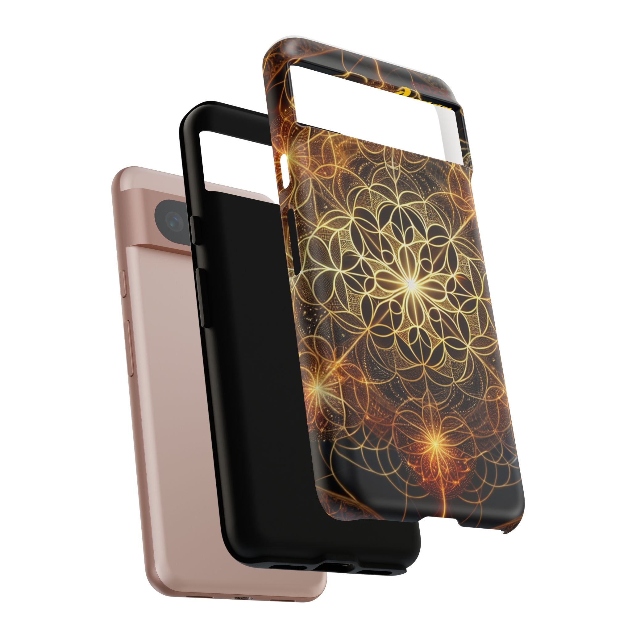 Golden Flower Mandala Phone Case, Tough Cases, Bohemian Phone Cover, Unique Gift for Him/Her, Spiritual and Artistic Design