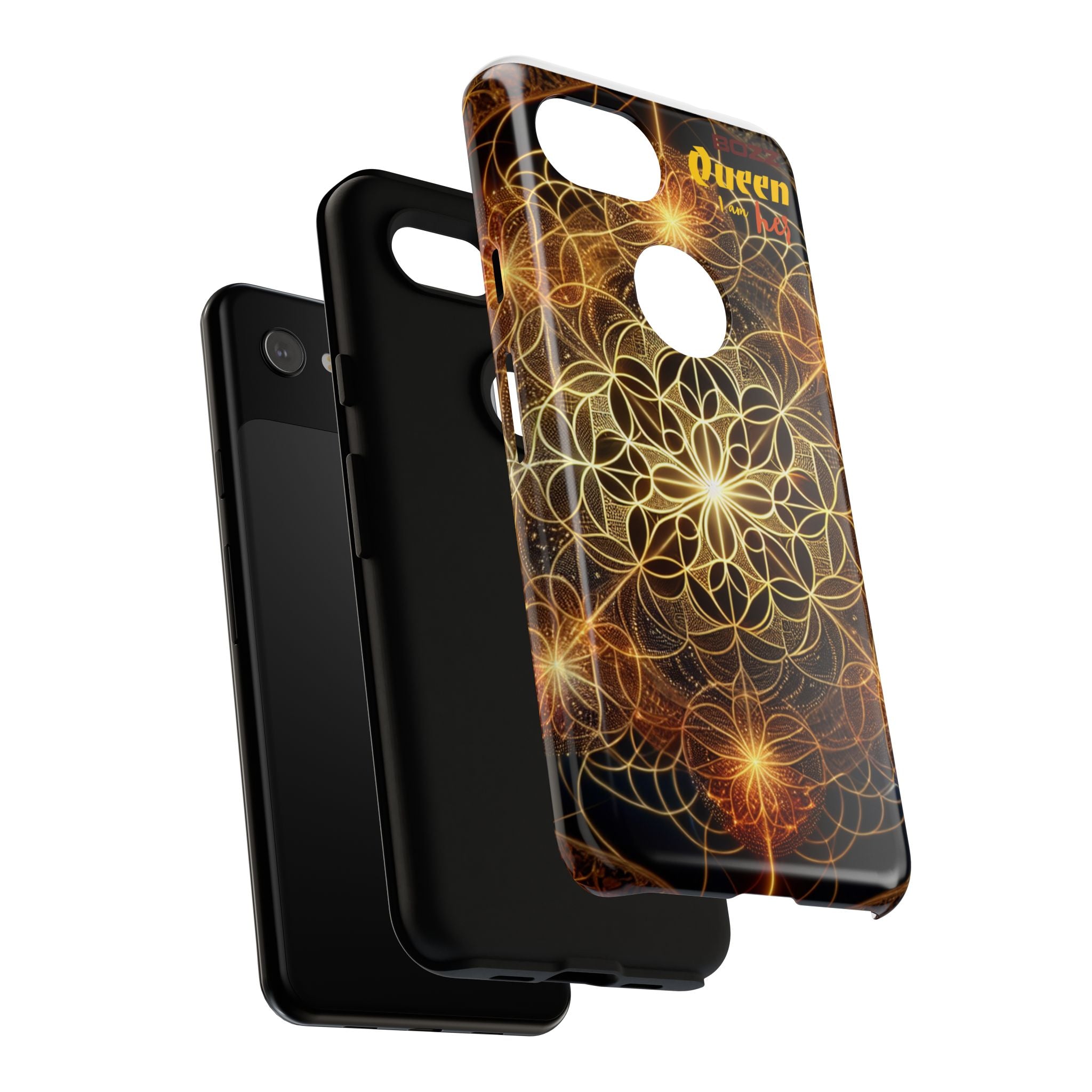 Golden Flower Mandala Phone Case, Tough Cases, Bohemian Phone Cover, Unique Gift for Him/Her, Spiritual and Artistic Design