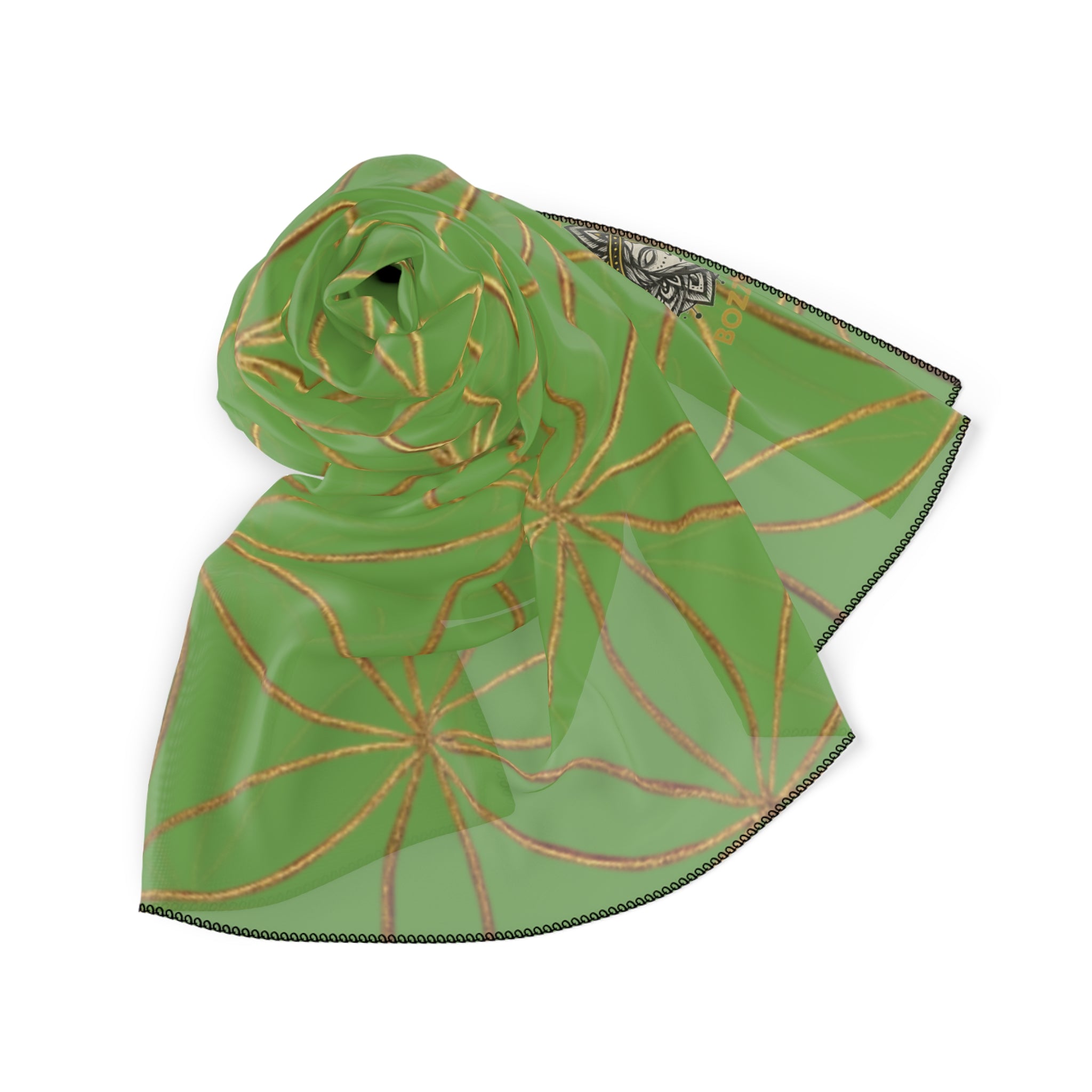 Bozz Queen Flower of Life Scarf - Green & Gold Elegant Lightweight Poly Scarf