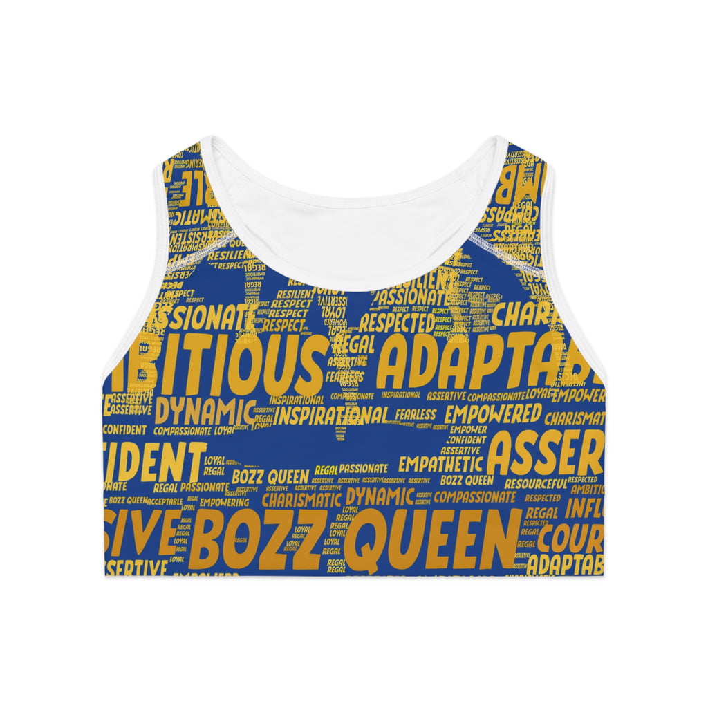 Empowered Words Sports Bra - Bozz Queen Origin Collection | Dark Blue & Yellow