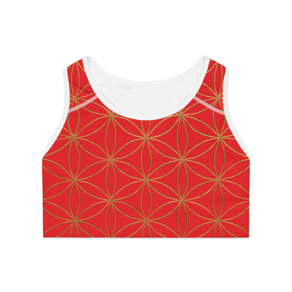 Bozz Queen Red & Gold Flower of Life Sports Bra - Yoga Workout Top