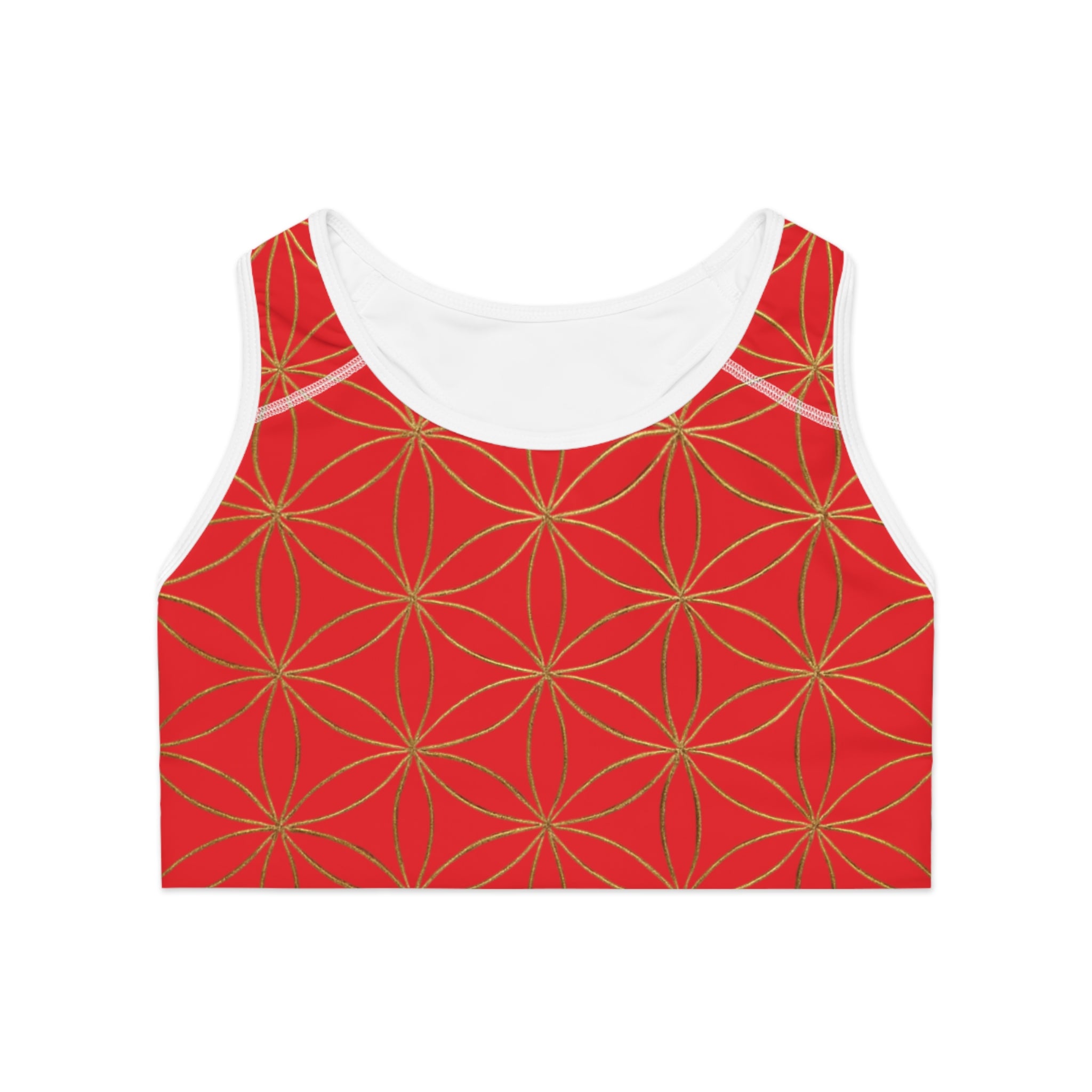 Bozz Queen Red & Gold Flower of Life Sports Bra - Yoga Workout Top