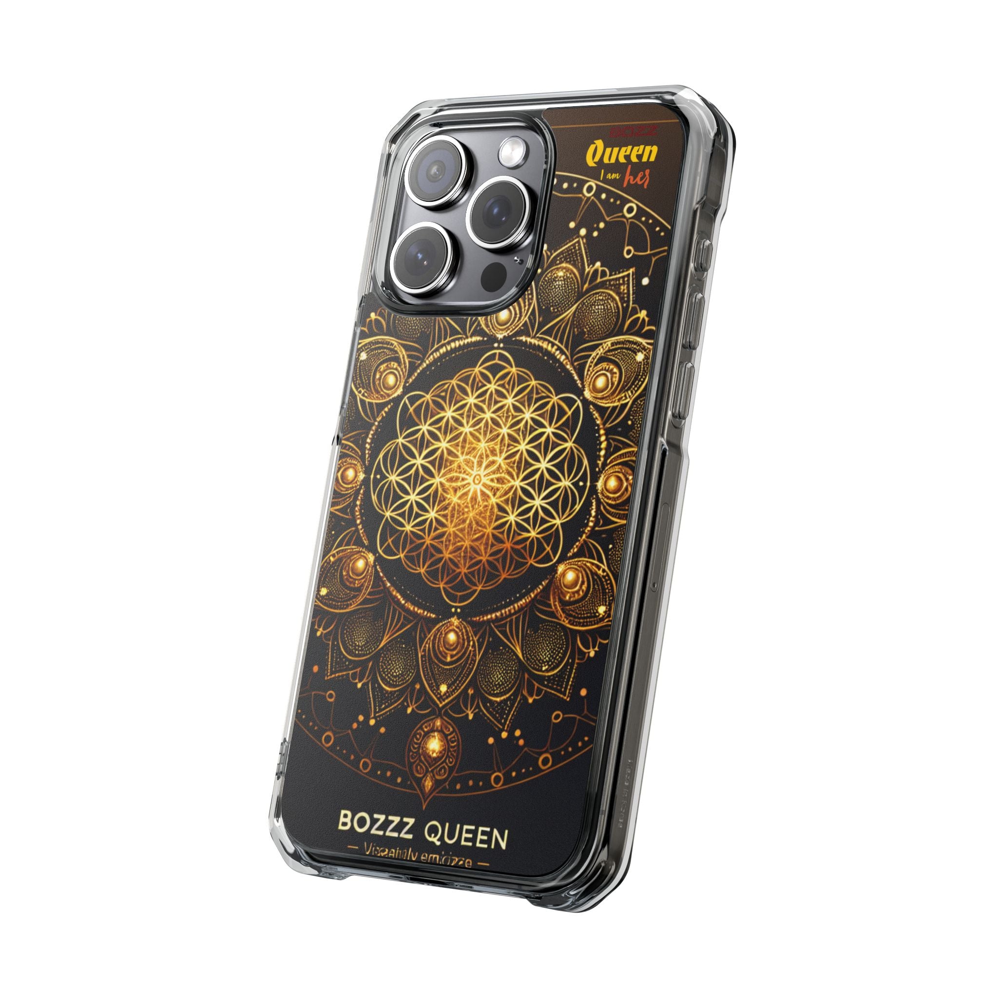 Magnetic Phone Case with Spiritual Mandala Design, Bozz Queen, Durable Clear Impact Case, Unique Gift for Spiritual Seekers, Phone Accessory
