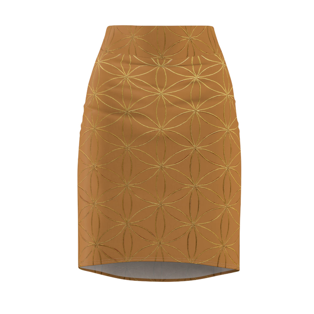Light Brown Flower of Life Pencil Skirt - Women's Chic Office & Date Night Skirt