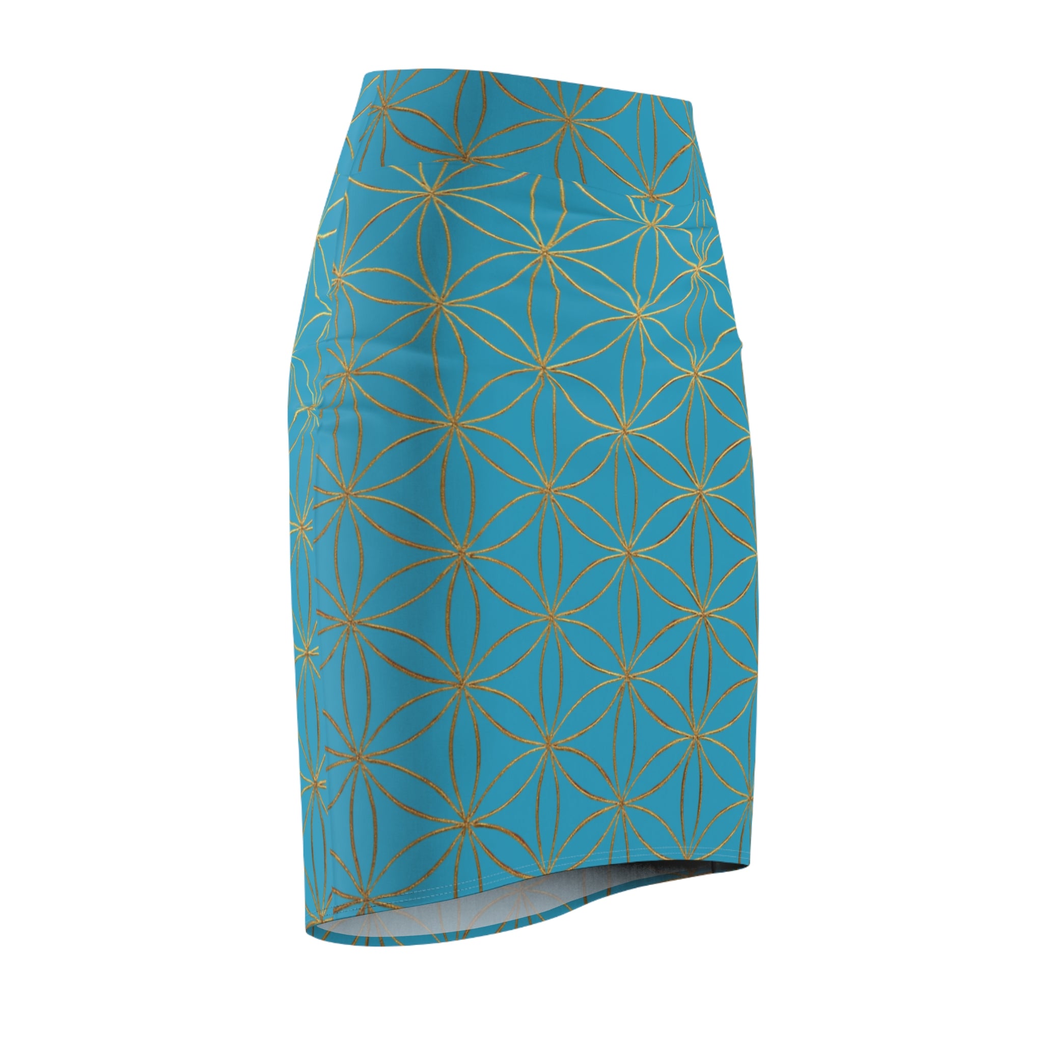 Turquoise Flower of Life Pencil Skirt - Women's Chic Office & Date Night Skirt