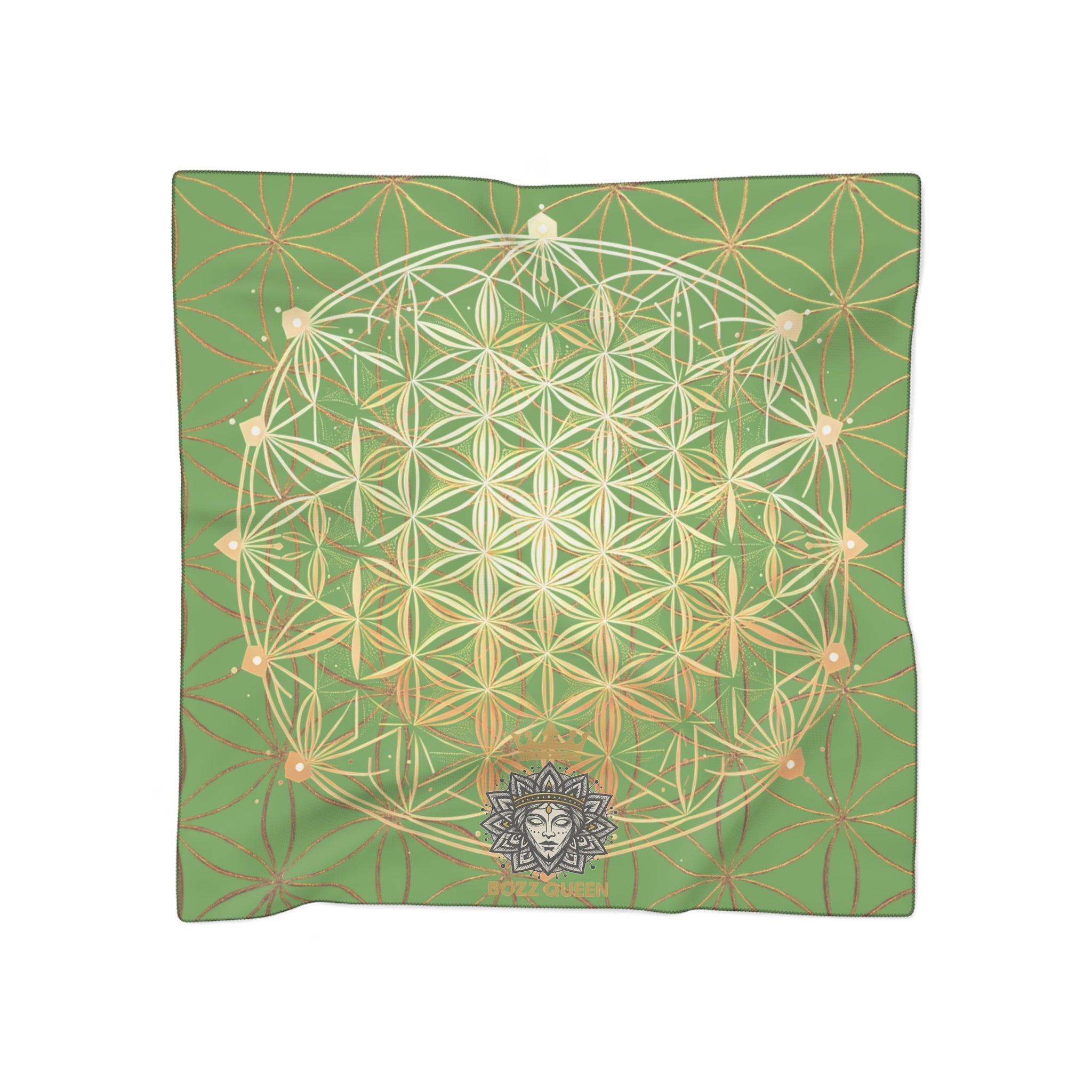 Flower of Life Green Scarf - Sacred Geometry Spiritual Accessory