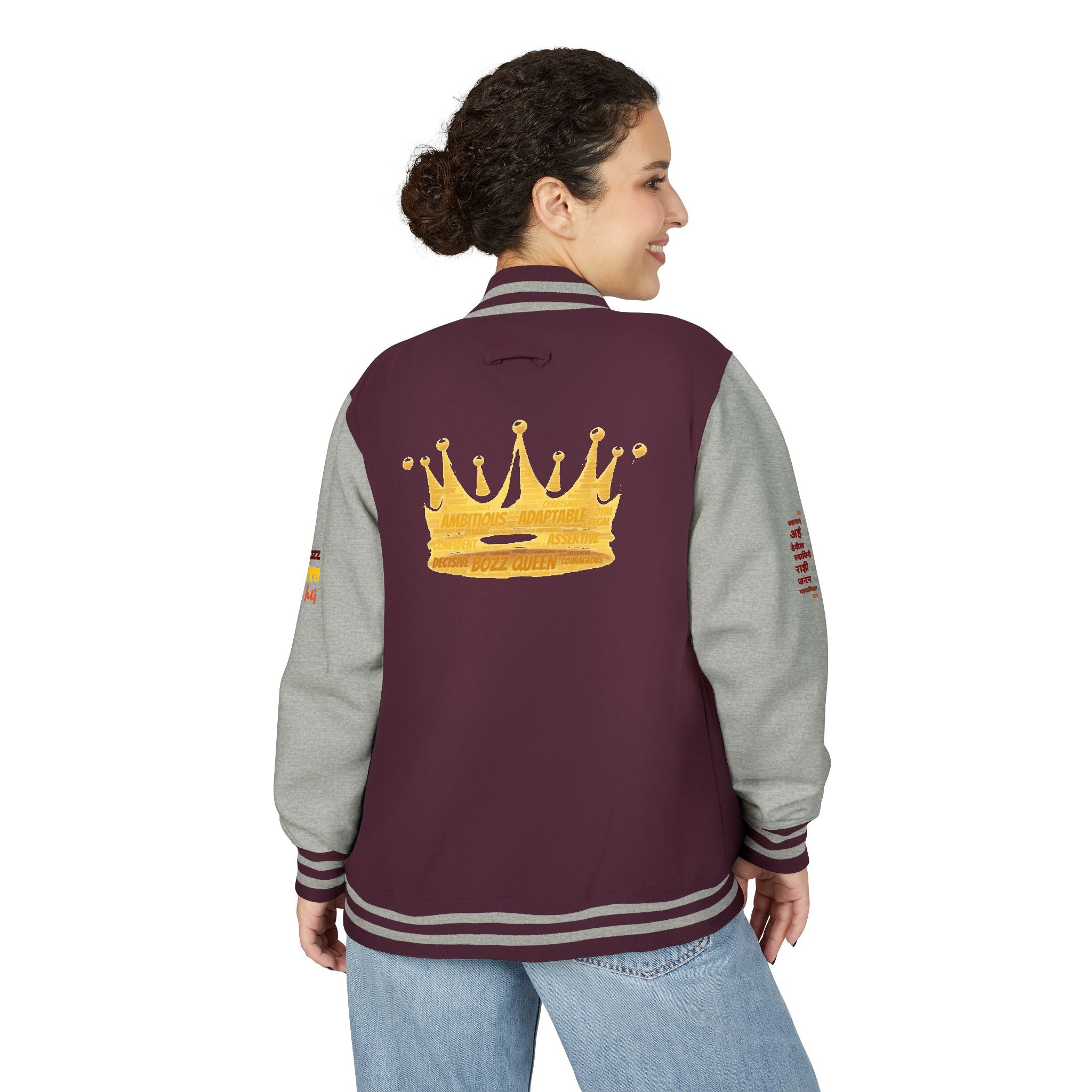 Bozz Queen Crown Design Letterman Jacket - Unisex Heavyweight Varsity Jacket