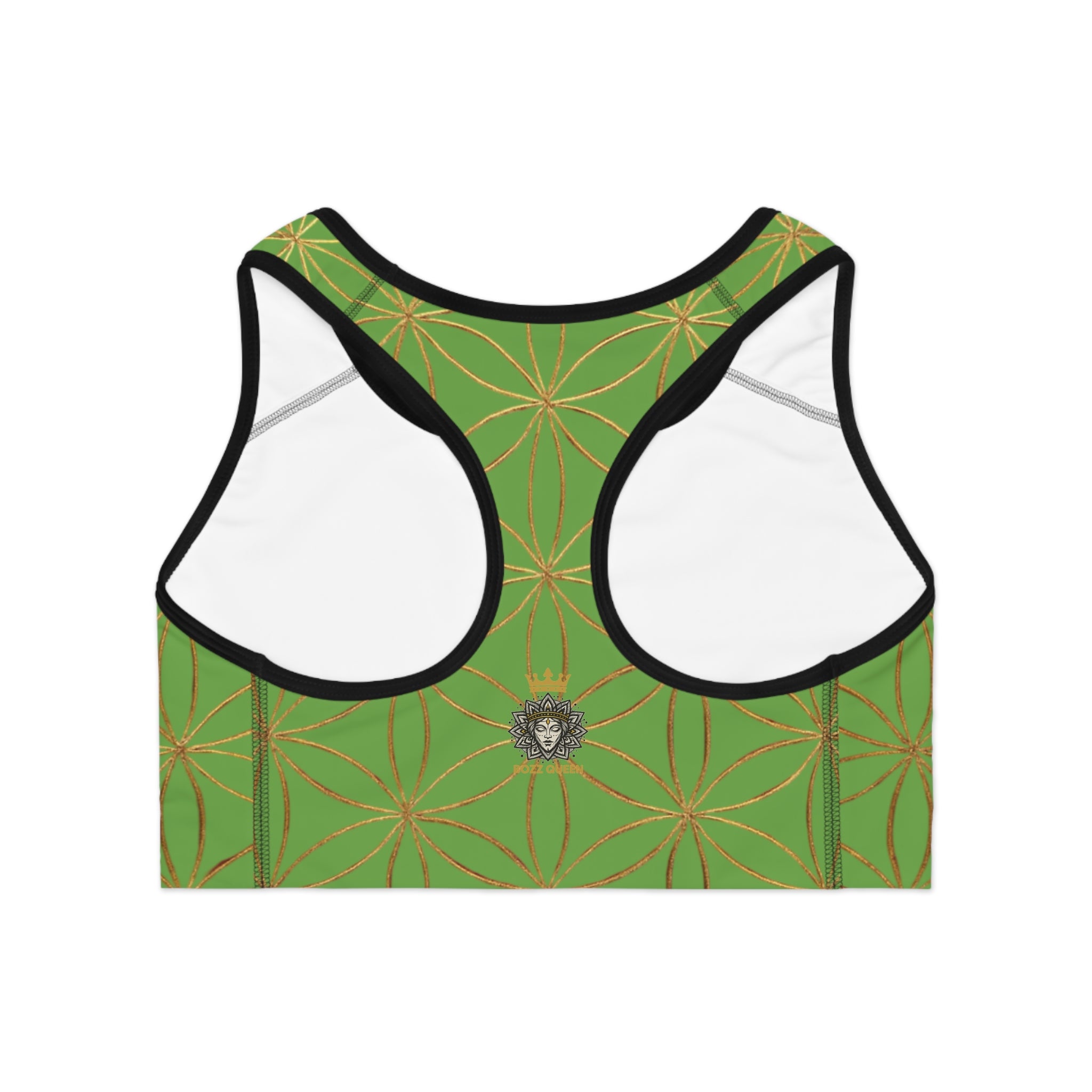 Bozz Queen Green & Gold Flower of Life Sports Bra - Yoga Workout Top