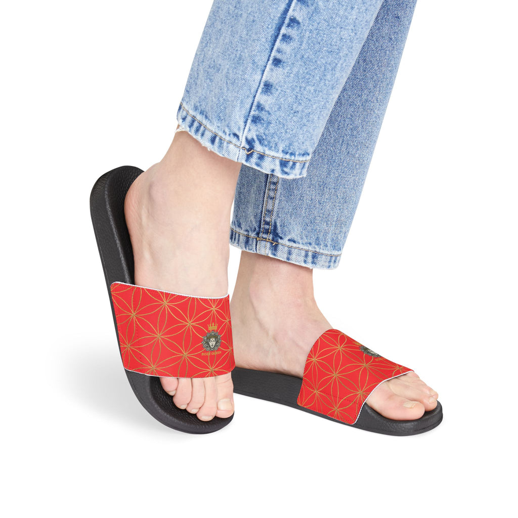 Bozz Queen Red Flower of Life Women's Sandals - Removable Strap Beach Slides