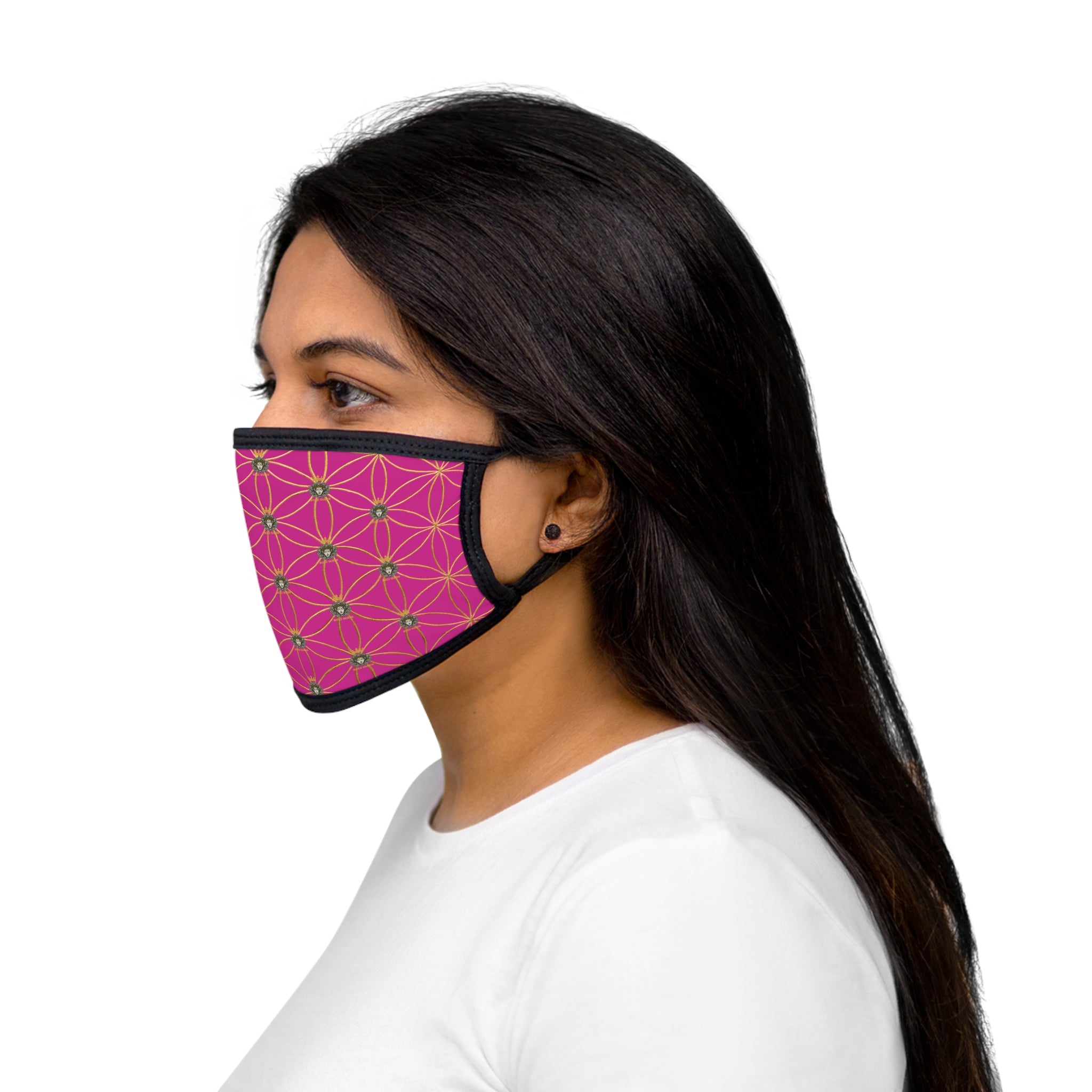 Pink and Golden Flower of Life Bozz Queen Stylish Mixed-Fabric Face Mask, Fashionable Cloth Mask, Breathable Face Cover, Artisanal Face Protection, Unique Design Face Mask