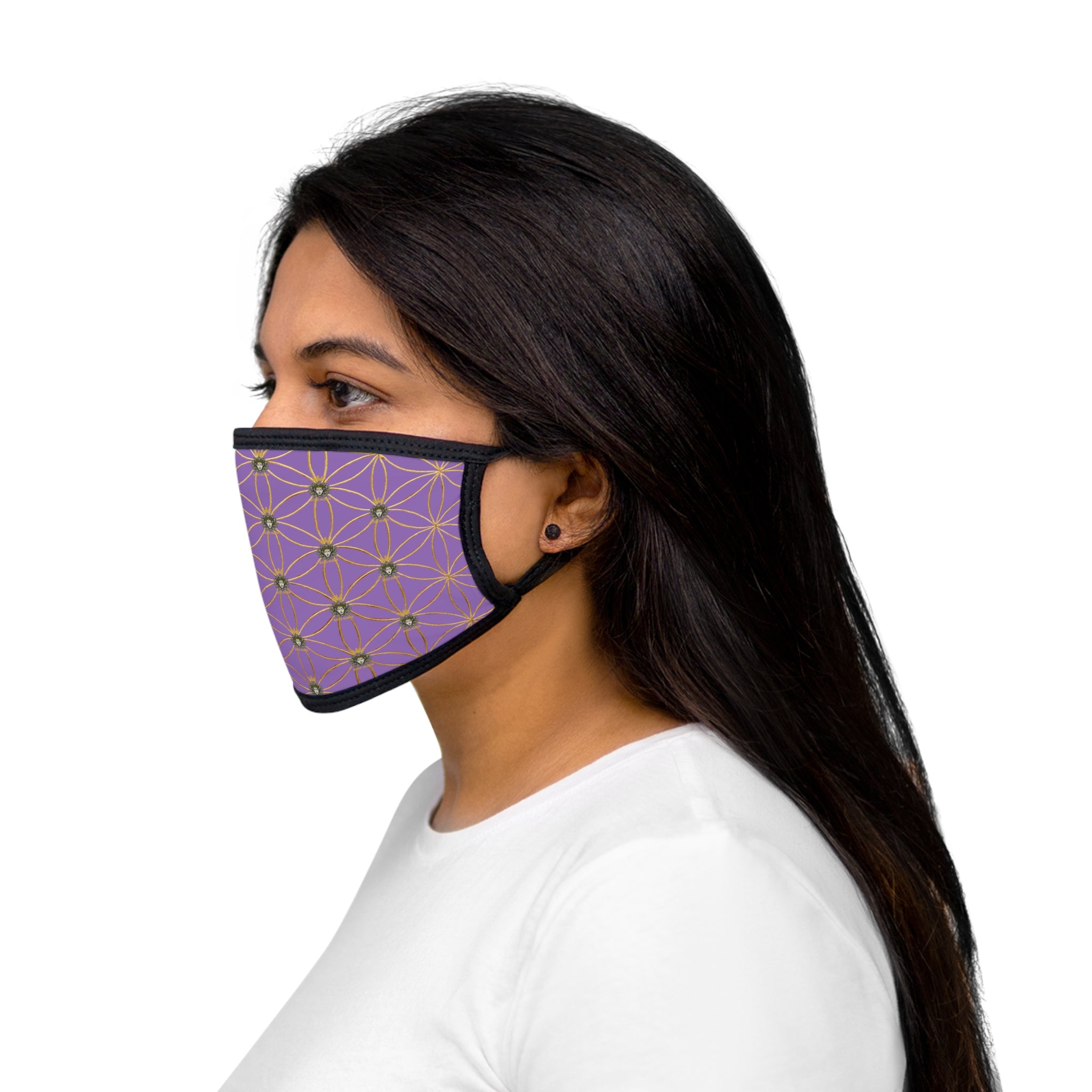 Bozz Queen Flower of Life Face Mask - Light Purple & Gold Stylish Breathable Cloth Mask