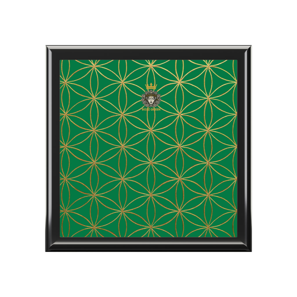 Flower of Life Jewelry Box - Dark Green Elegant Keepsake Organizer