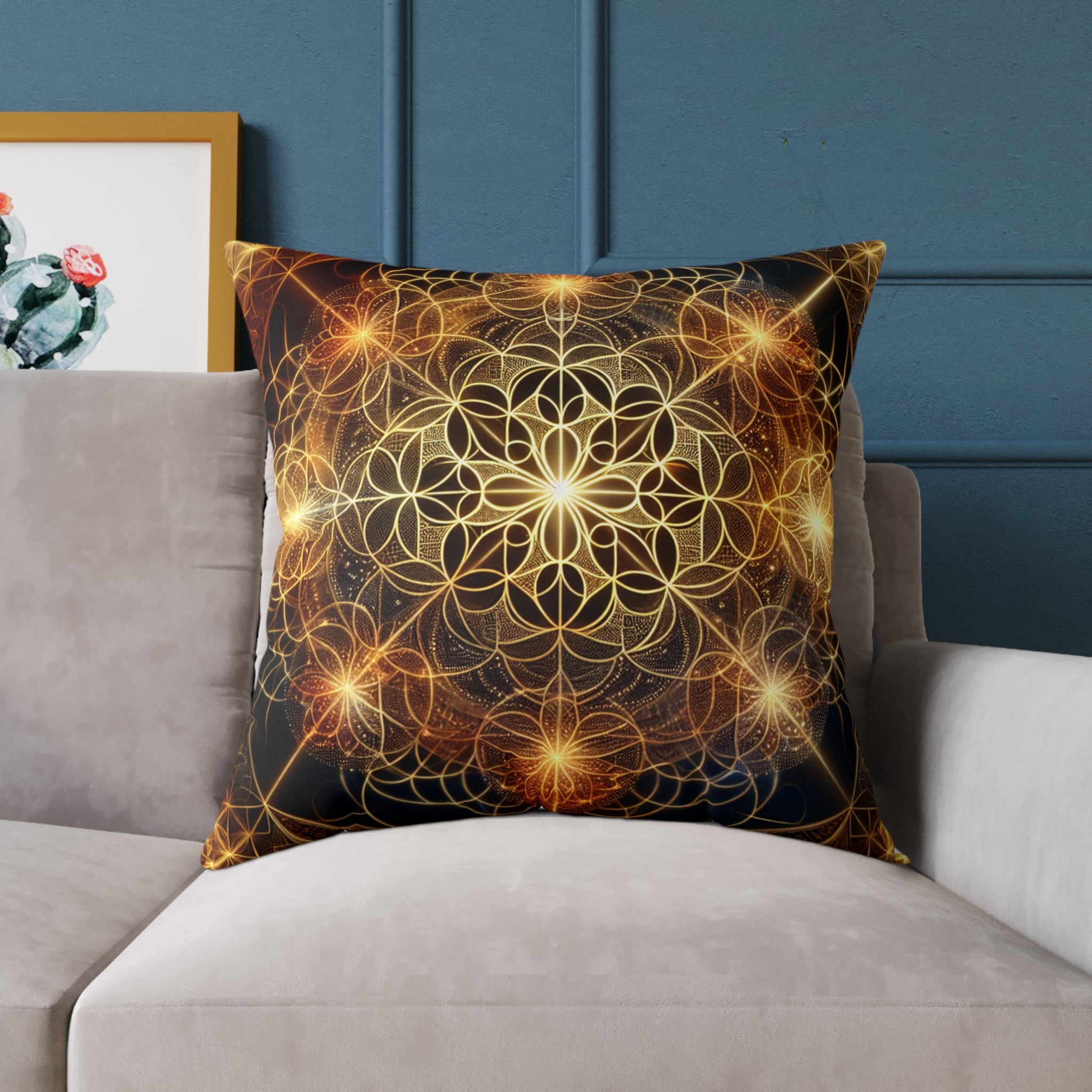 Bohemian Flower Mandala Pillow, Square Poly Canvas Pillow for Home Decor, Cozy Living Room Accent, Meditation Gift, Bedroom Cushion