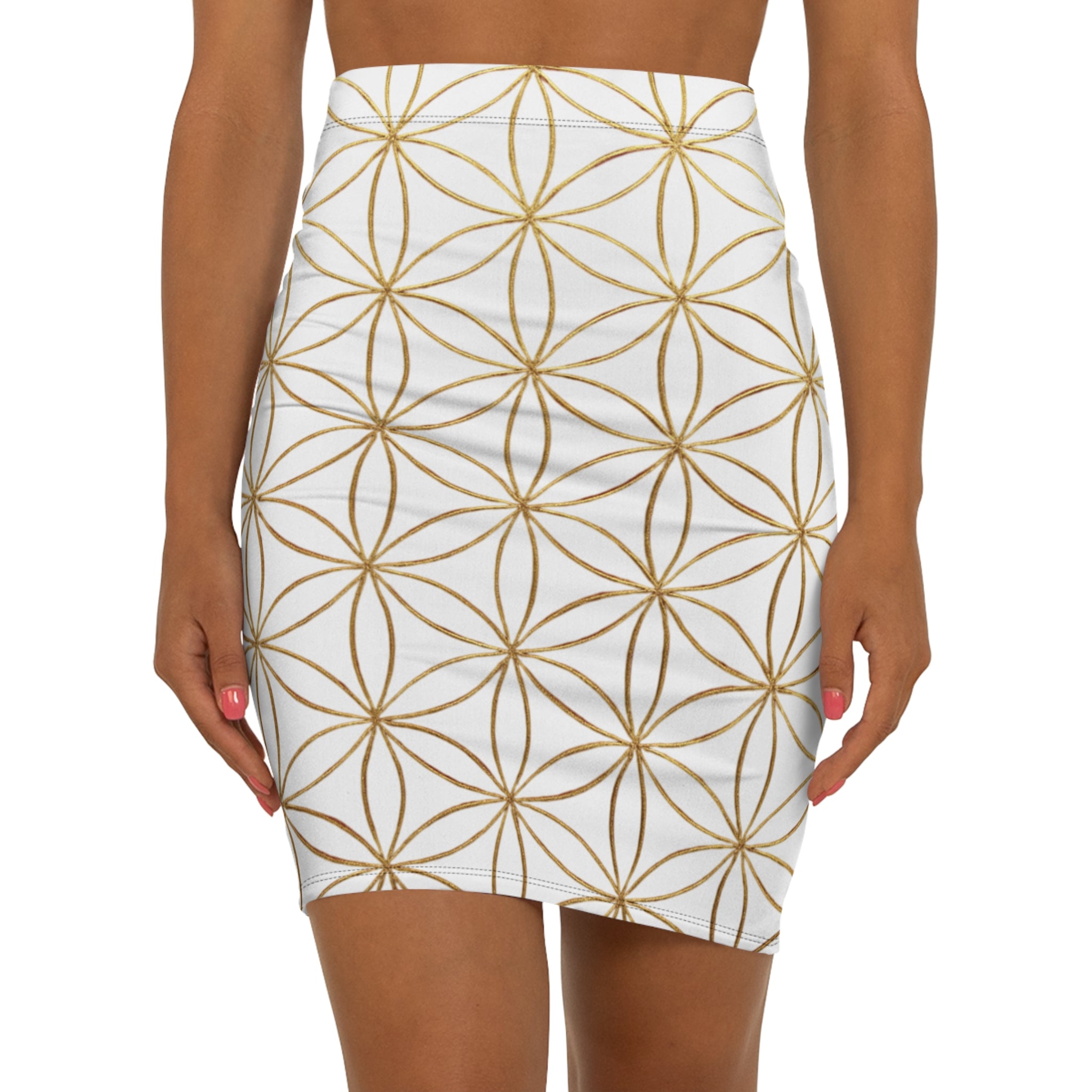White Flower of Life Pencil Skirt - Women's Chic Office & Date Night Skirt