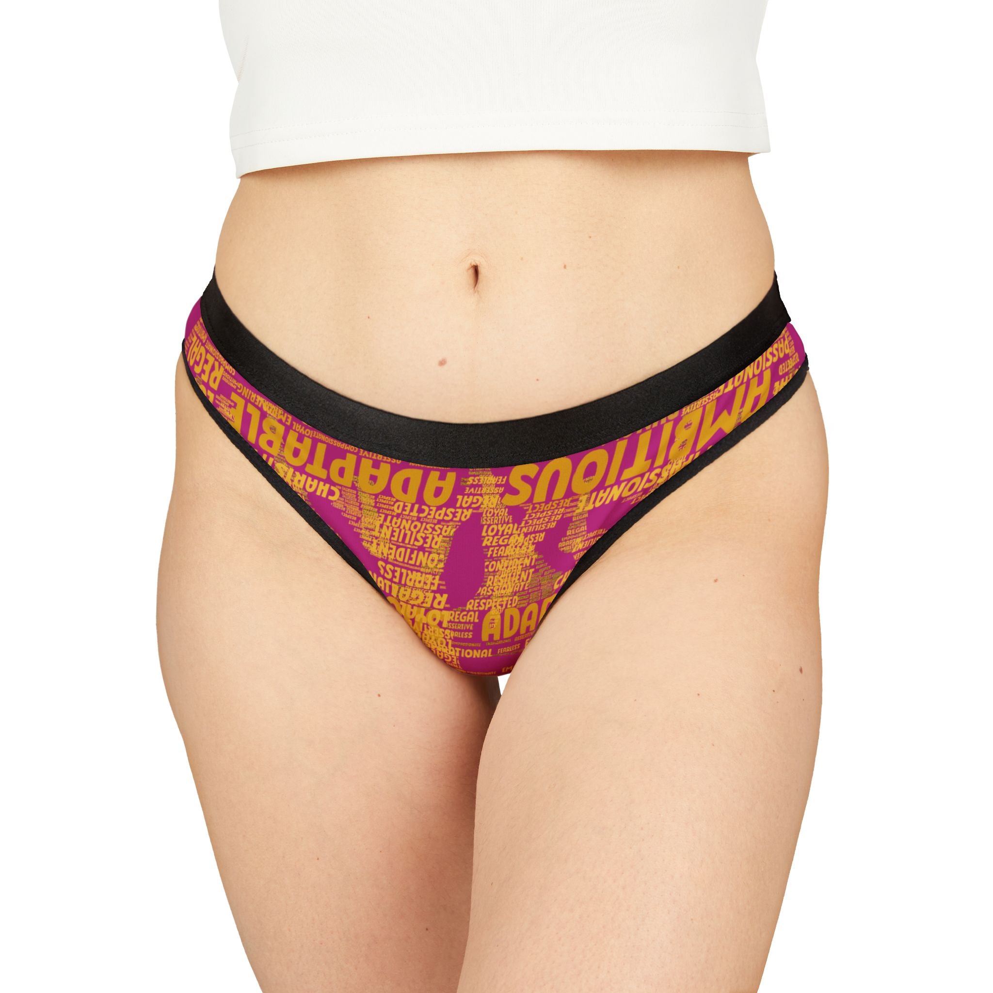 Women's Pink Yellow Thongs - Bold Statement Motivational Lingerie