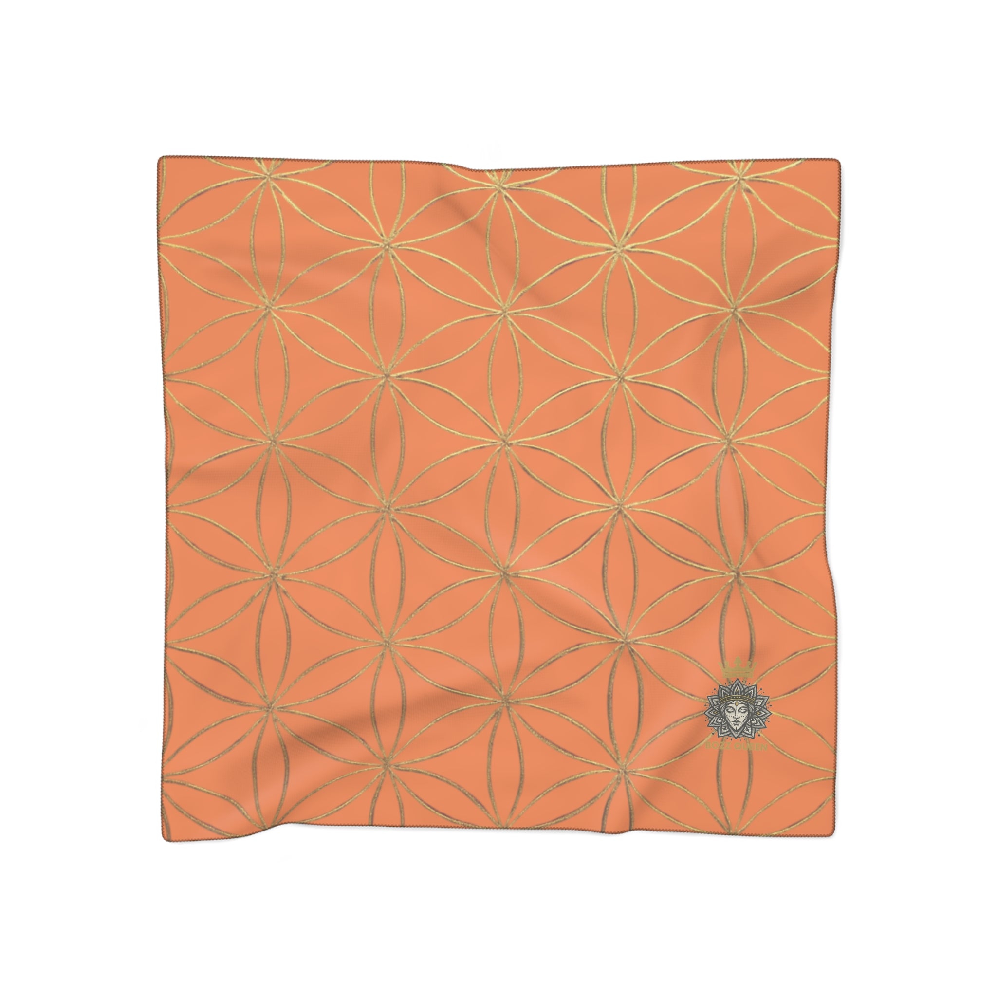 Bozz Queen Flower of Life Scarf - Light Orange & Gold Elegant Lightweight Poly Scarf