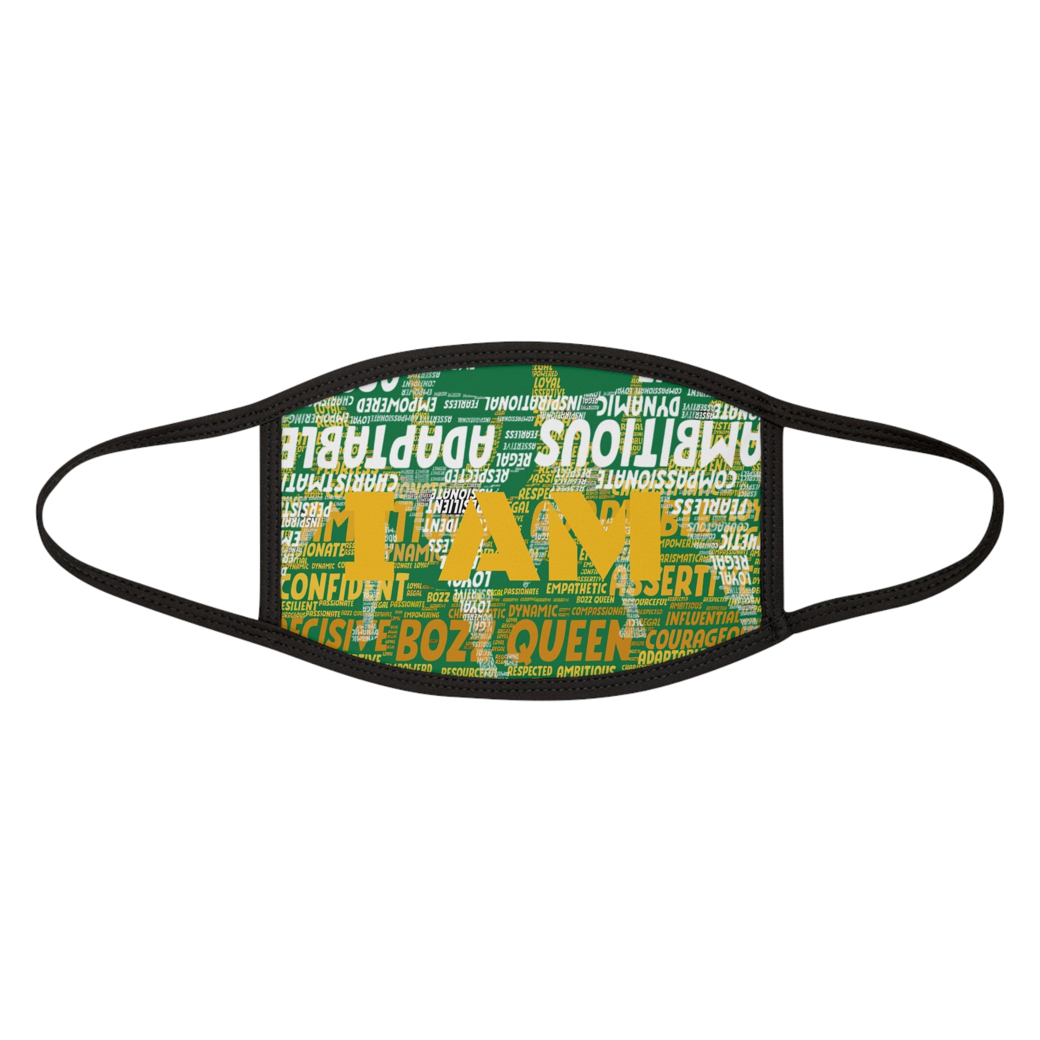 I AM Series Empowering Face Mask - Dark Green & Light Brown Mixed-Fabric with Inspirational Quotes