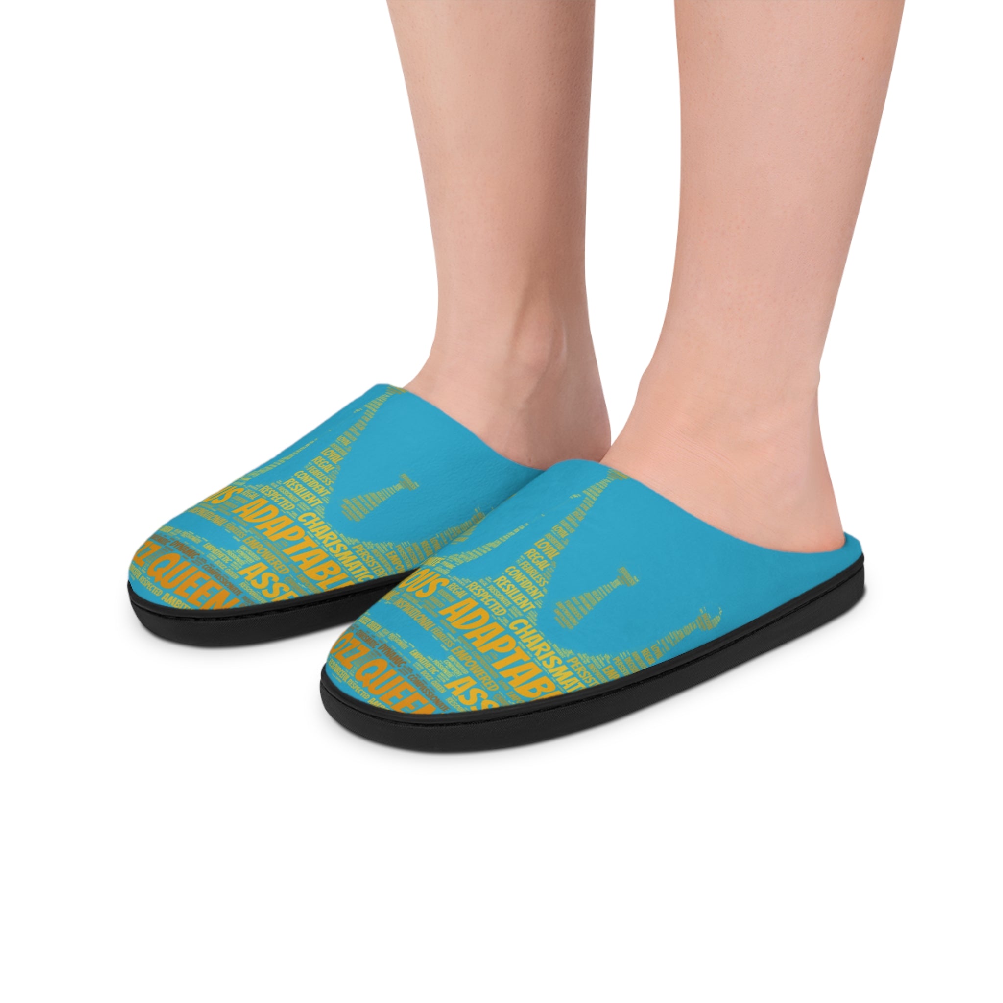 Bozz Queen Turquoise & Gold Women's Indoor Slippers - Soft Flannel House Shoes
