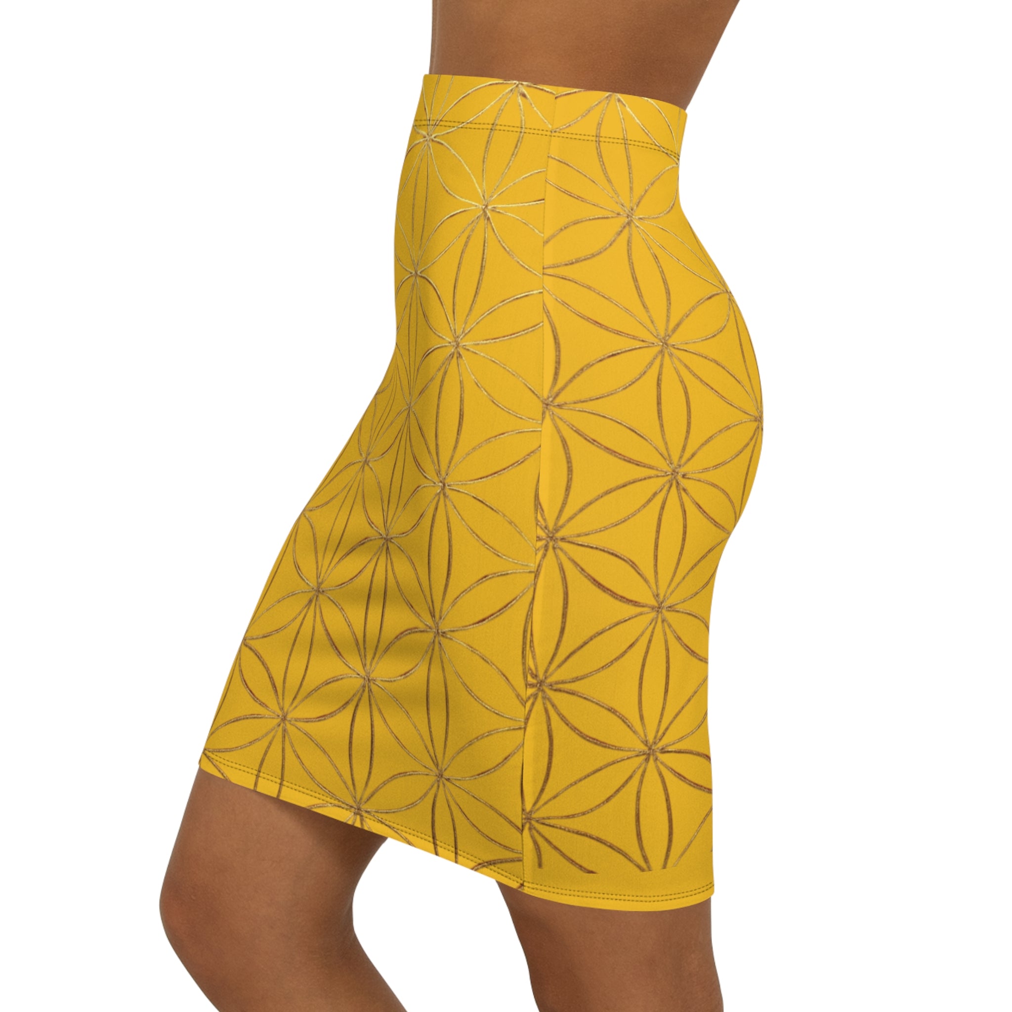 Yellow Flower of Life Pencil Skirt - Women's Chic Office & Date Night Skirt