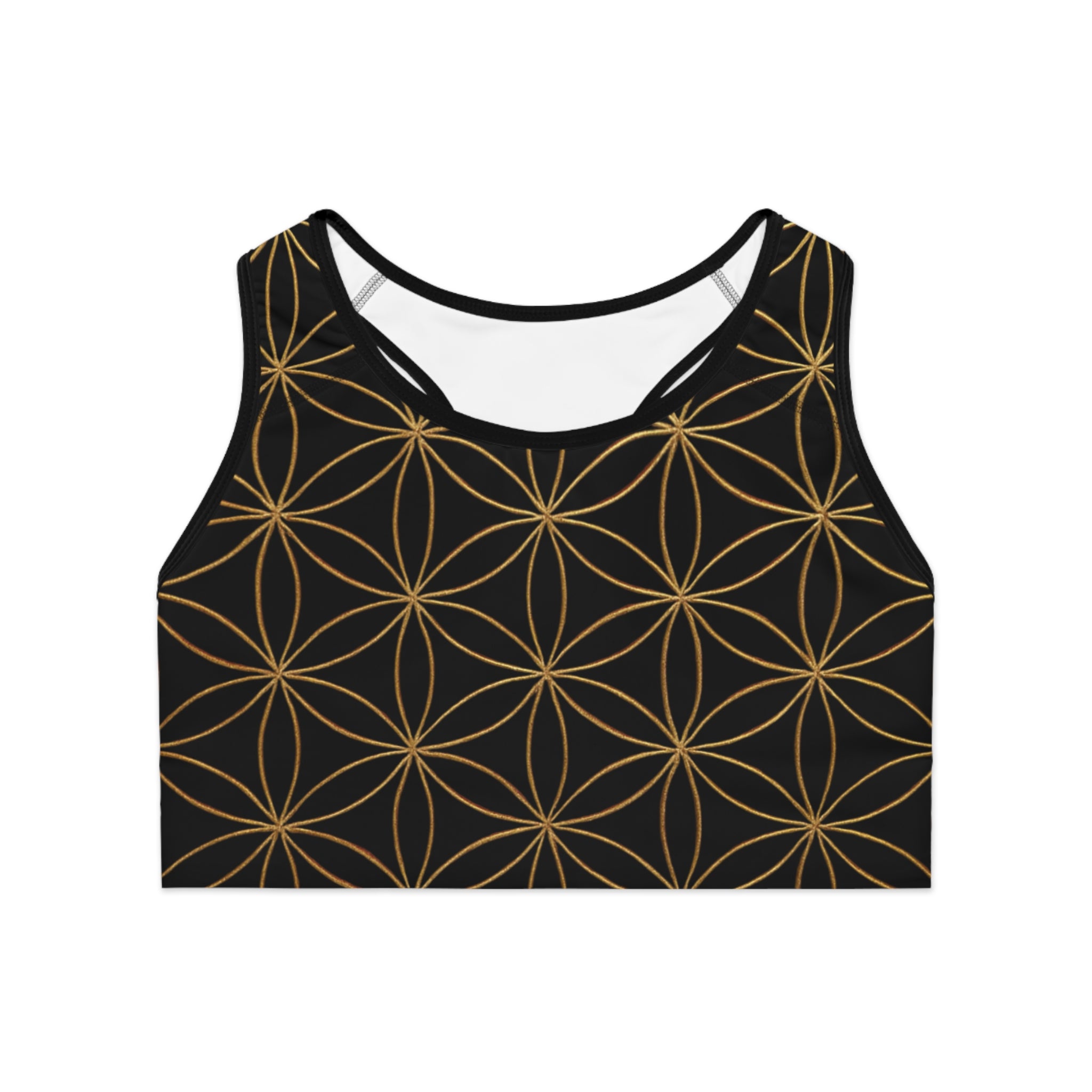 Bozz Queen Black & Gold Flower of Life Sports Bra - Yoga Workout Top