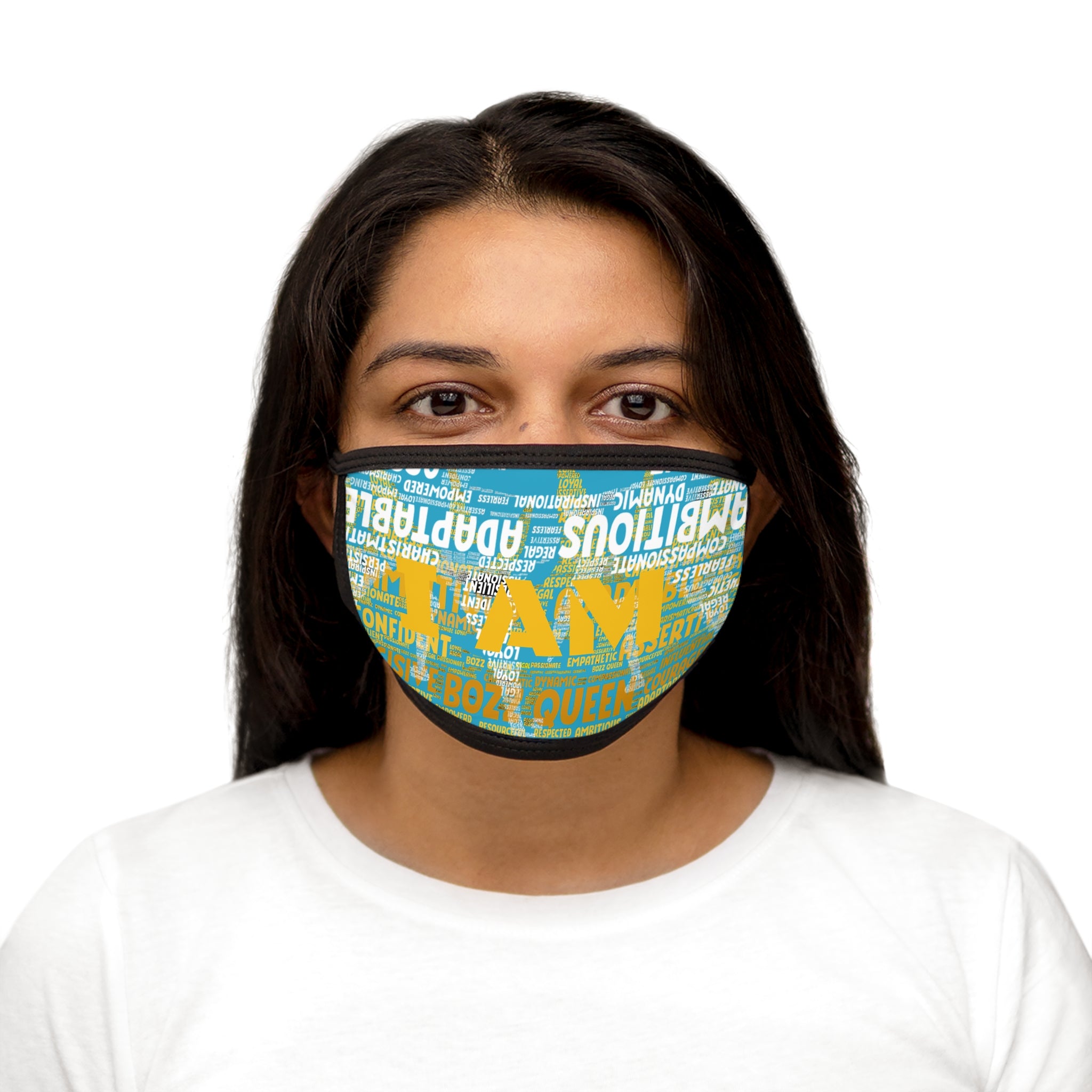 I AM Series Empowering Face Mask - Turquoise & Light Brown Mixed-Fabric with Inspirational Quotes