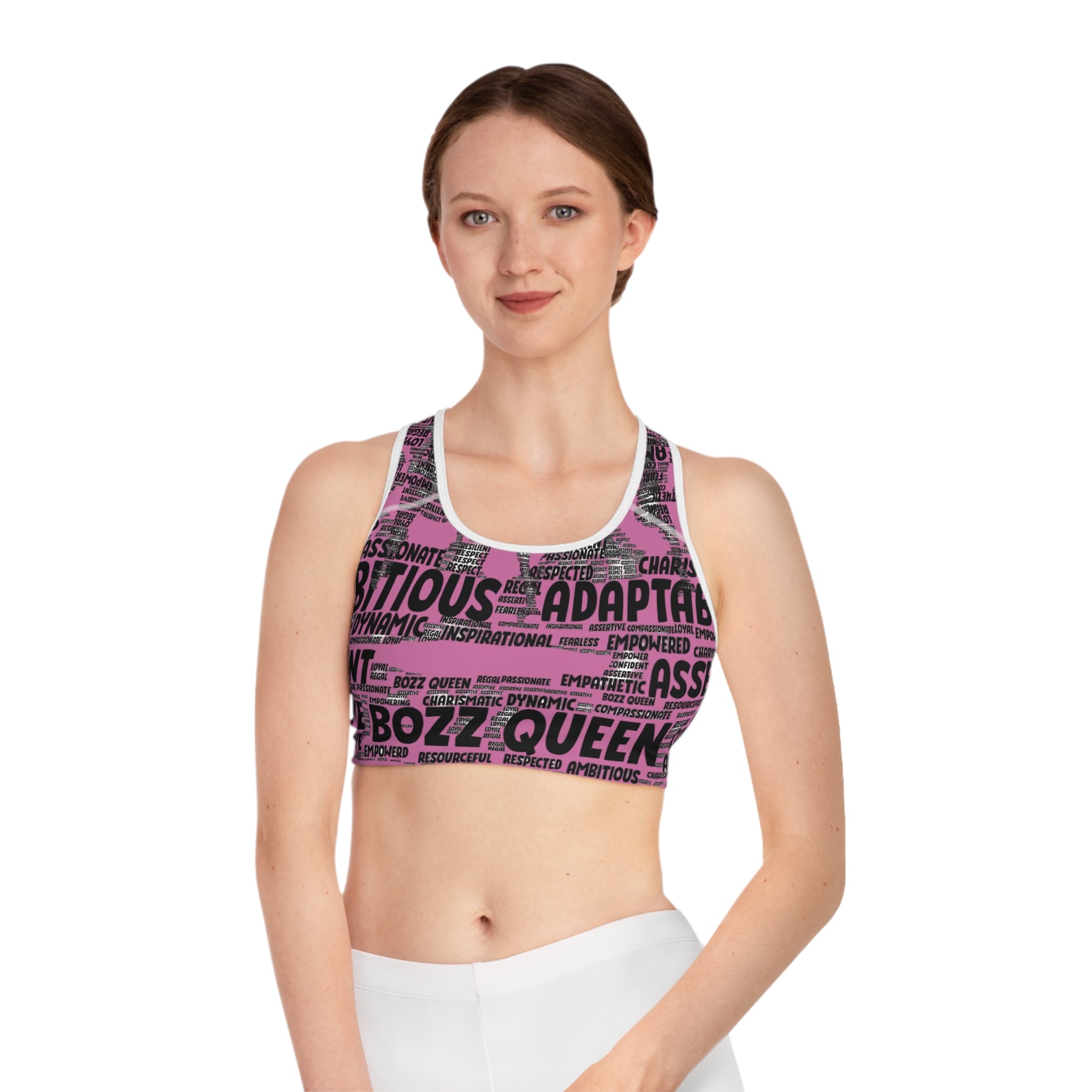 Empowering Sports Bra - Bozz Queen Origin Collection | Light Pink & Black