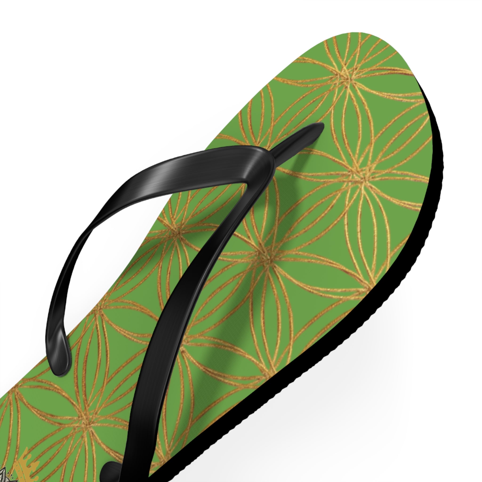 Bozz Queen Green & Gold Flower of Life Flip Flops - Elegant Beach Sandals