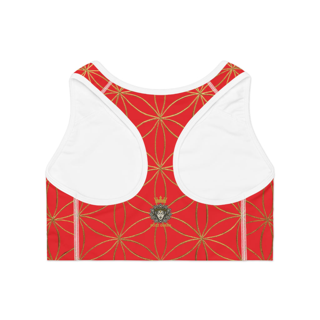 Bozz Queen Red & Gold Flower of Life Sports Bra - Yoga Workout Top