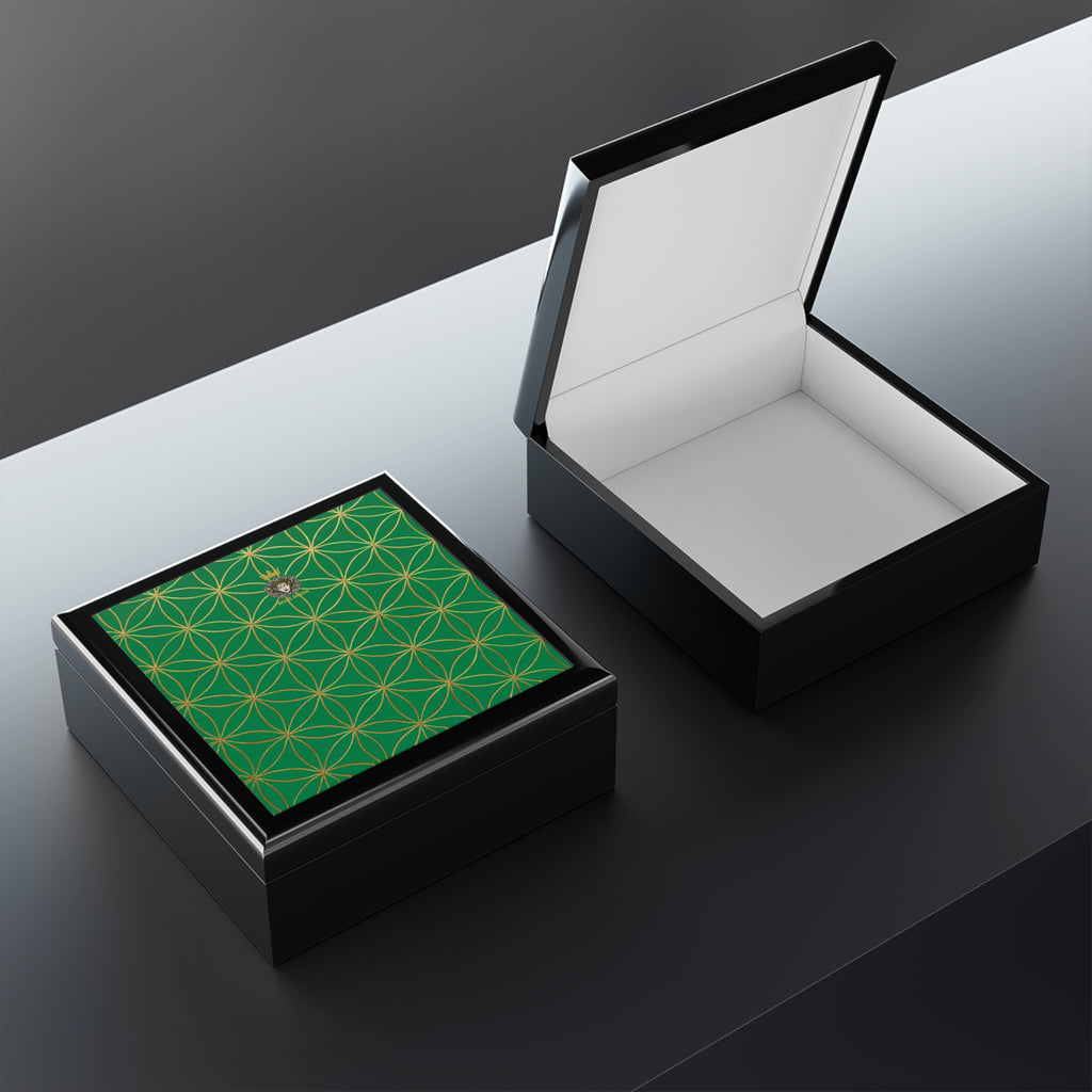 Flower of Life Jewelry Box - Dark Green Elegant Keepsake Organizer