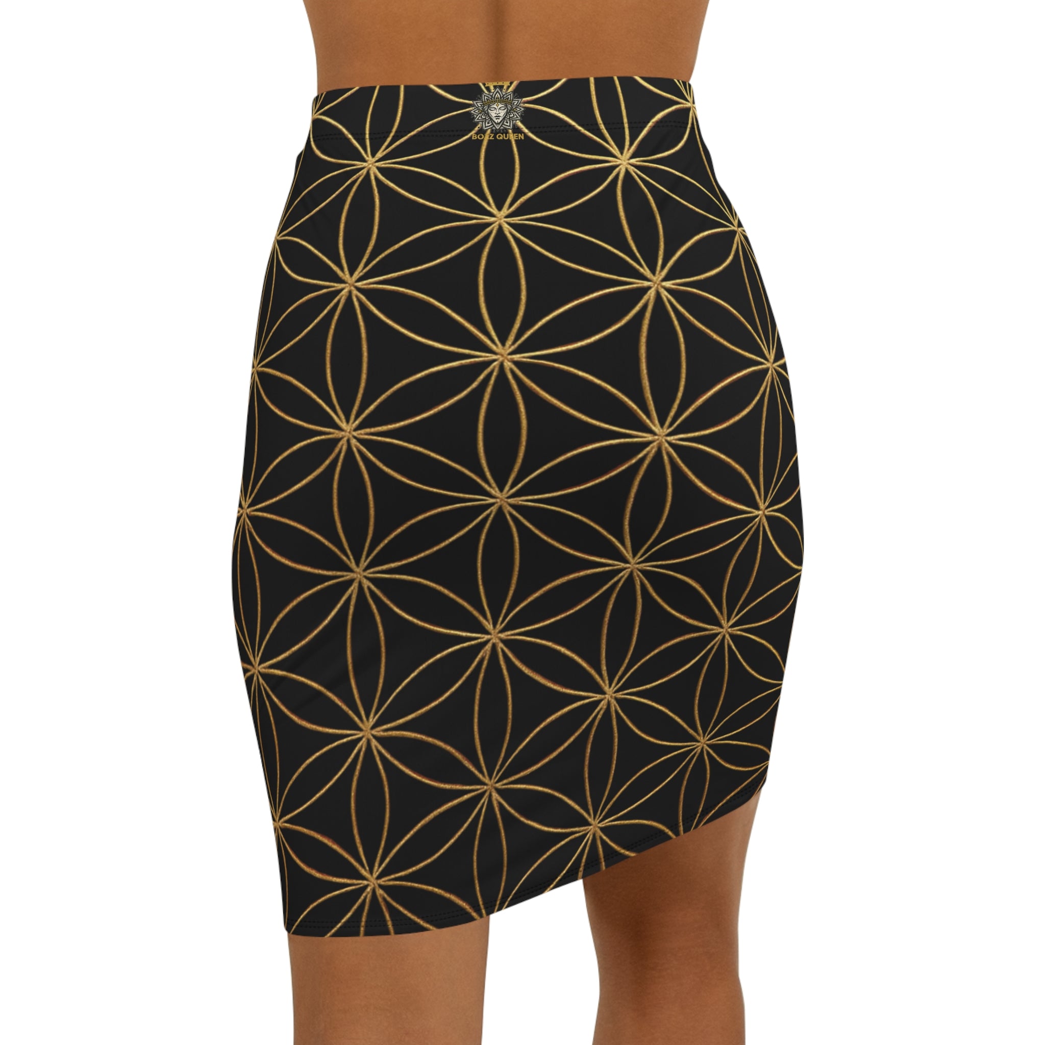 Black Flower of Life Pencil Skirt - Women's Chic Office & Date Night Skirt