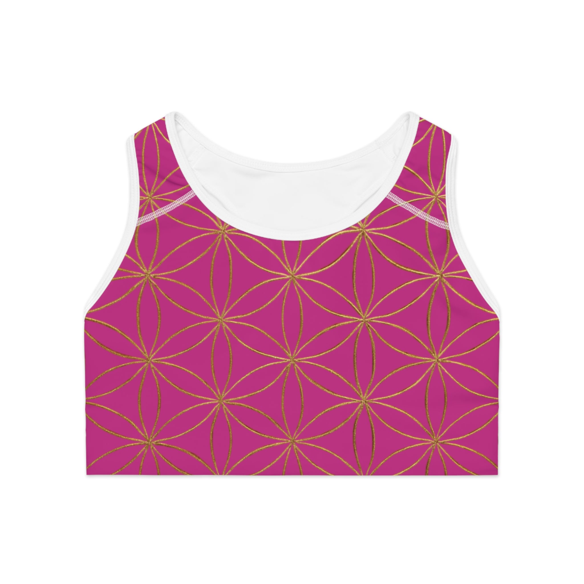 Bozz Queen Pink & Gold Flower of Life Sports Bra - Yoga Workout Top