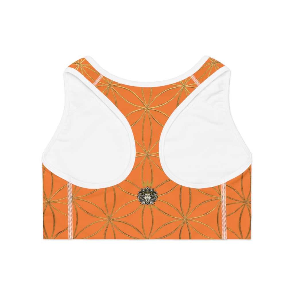 Bozz Queen Light Orange & Gold Flower of Life Sports Bra - Yoga Workout Top