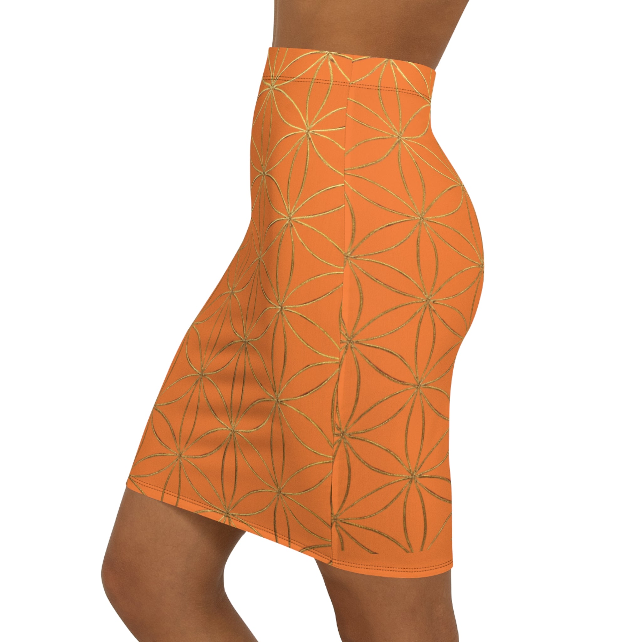 Light Orange Flower of Life Pencil Skirt - Women's Chic Office & Date Night Skirt