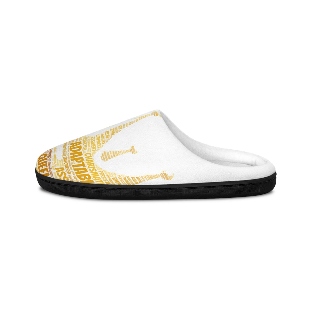 Bozz Queen White & Gold Women's Indoor Slippers - Soft Flannel House Shoes