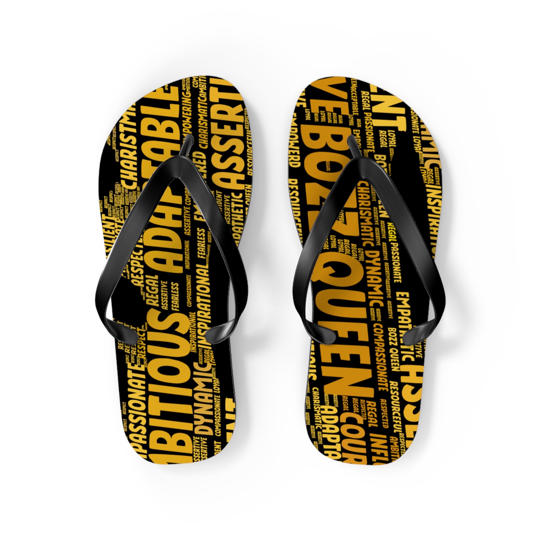Bozz Queen Black & Gold Bold Statement Flip Flops - Tropical Beach Sandals