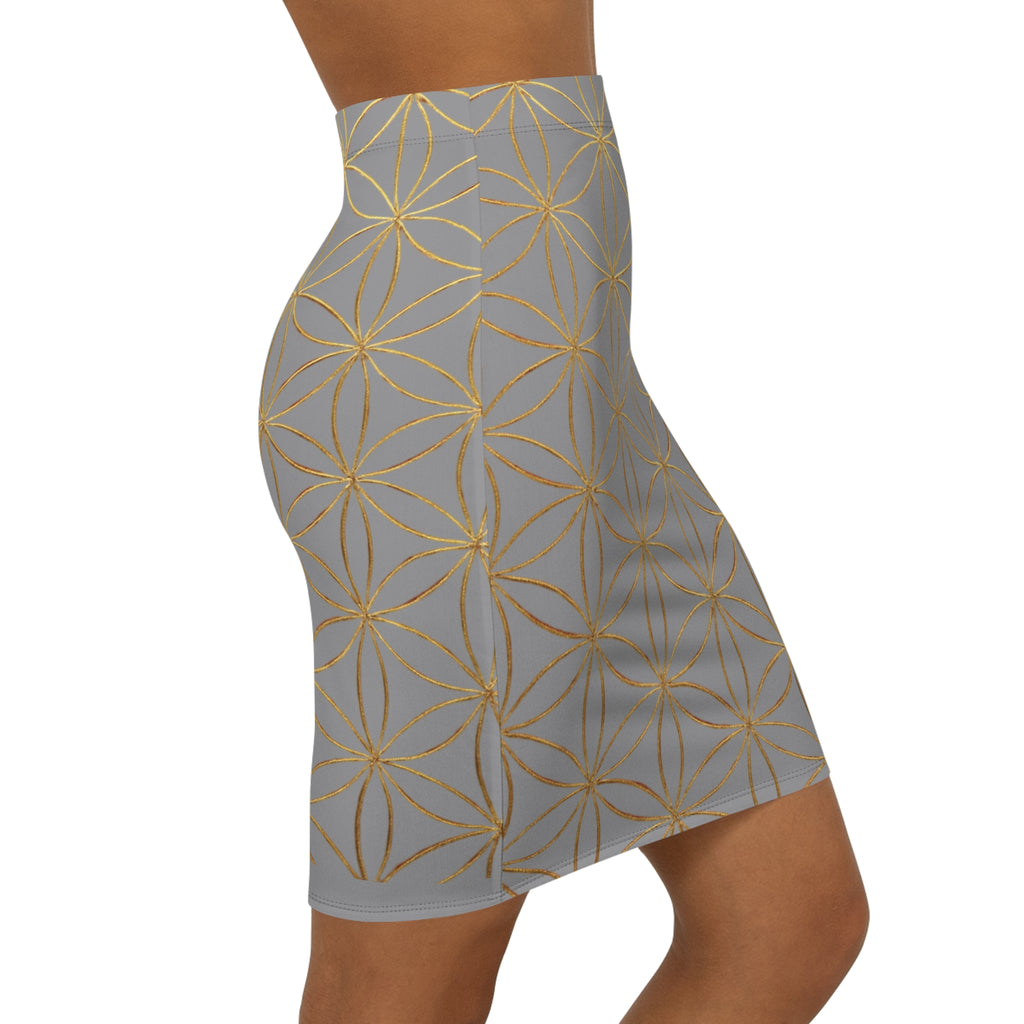 Grey Flower of Life Pencil Skirt - Women's Chic Office & Date Night Skirt