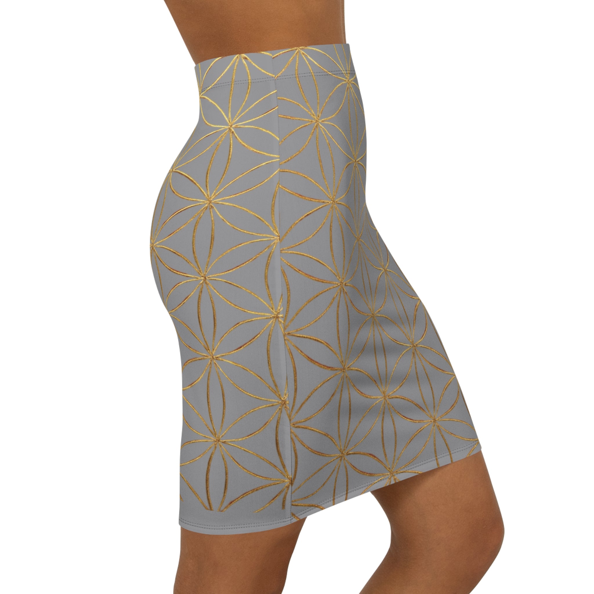Grey Flower of Life Pencil Skirt - Women's Chic Office & Date Night Skirt