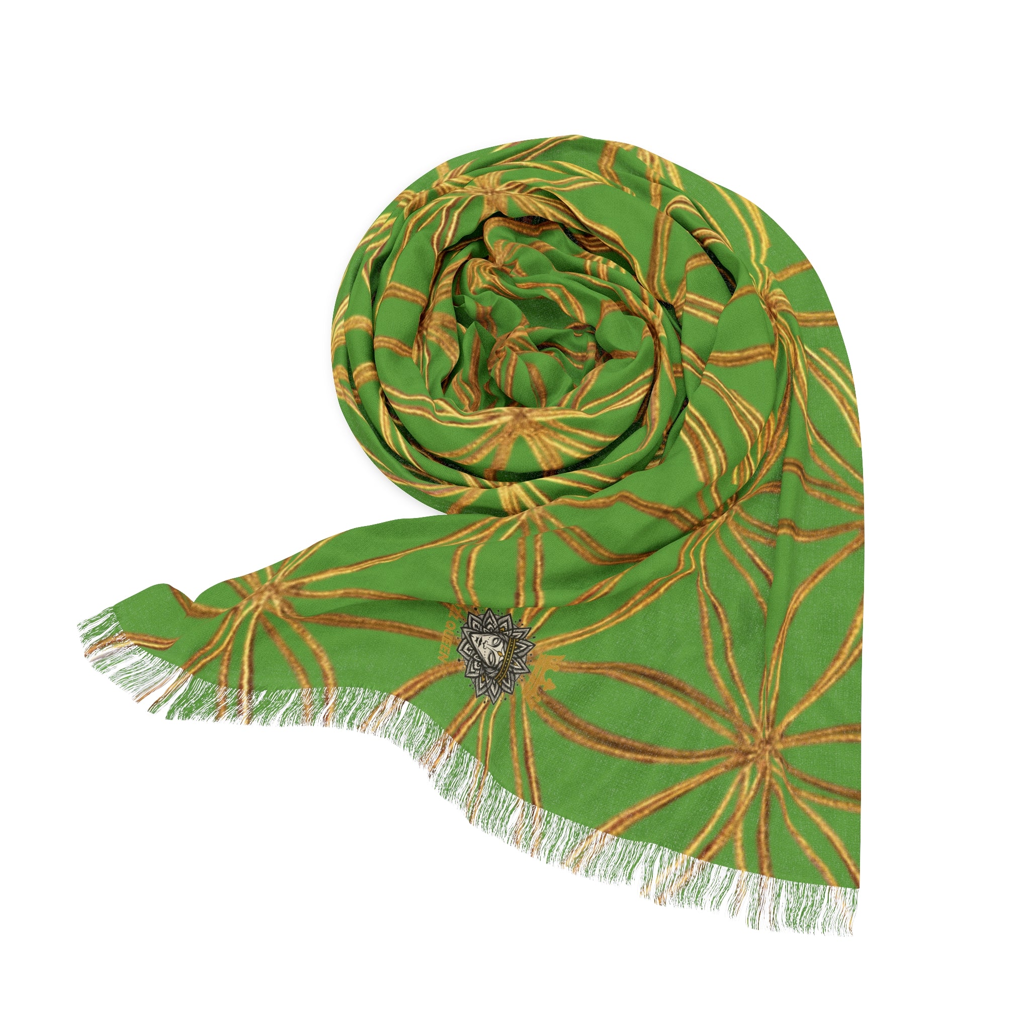 Green & Gold Flower of Life Scarf - Geometric Pattern | Bozz Queen