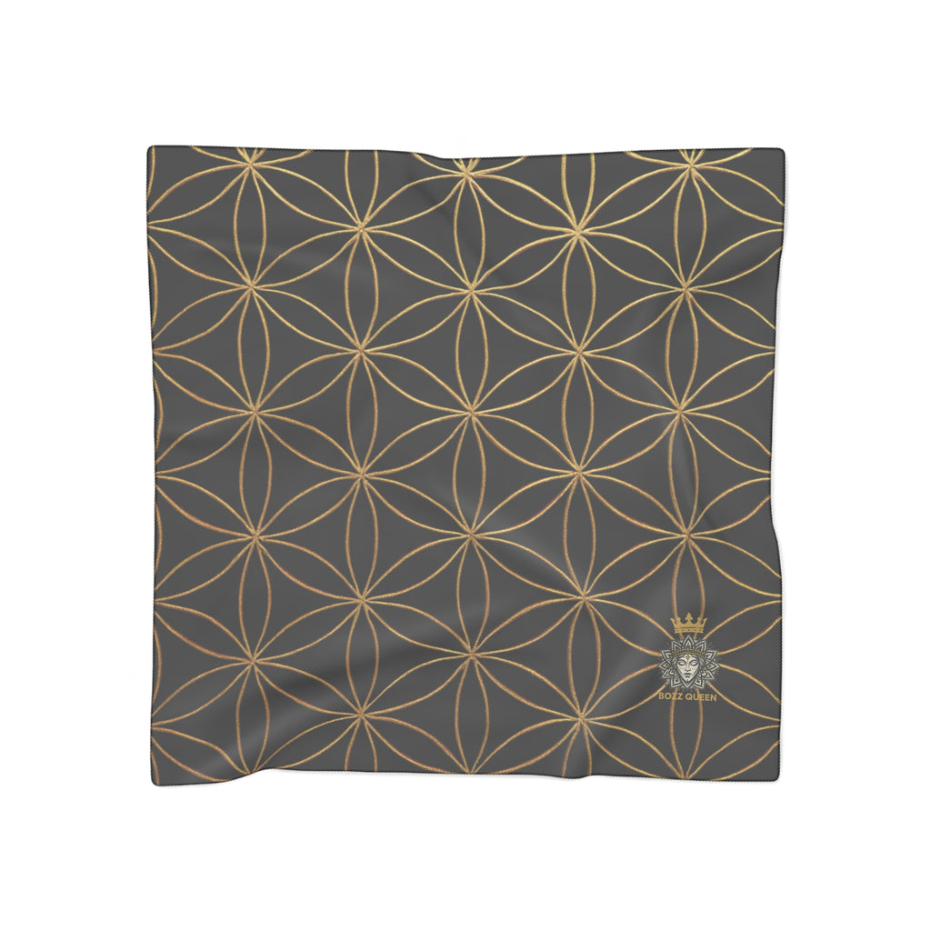 Bozz Queen Flower of Life Scarf - Black & Gold Elegant Lightweight Poly Scarf
